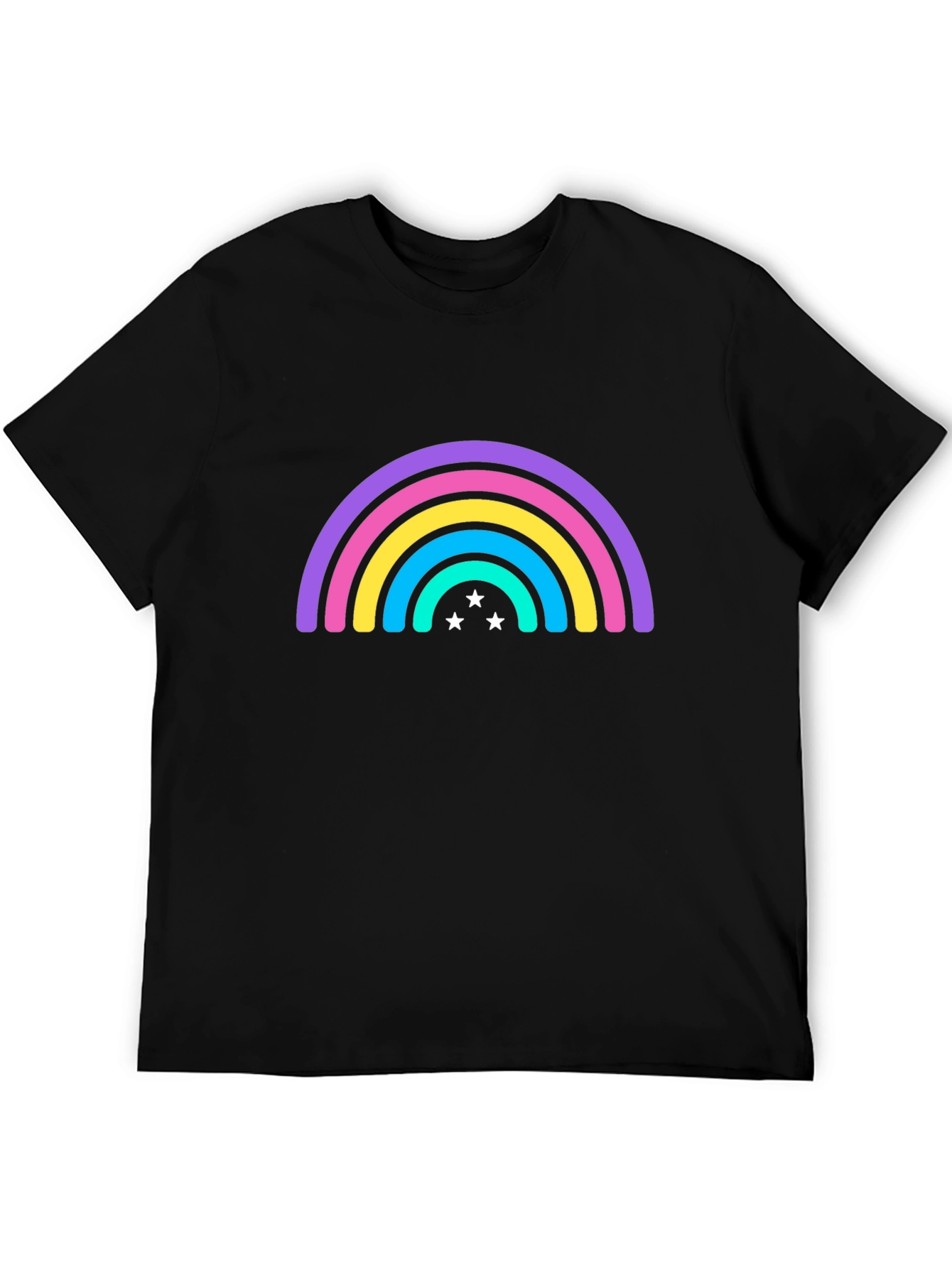 Rainbow Star Graphic Tee - Black Casual T-Shirt