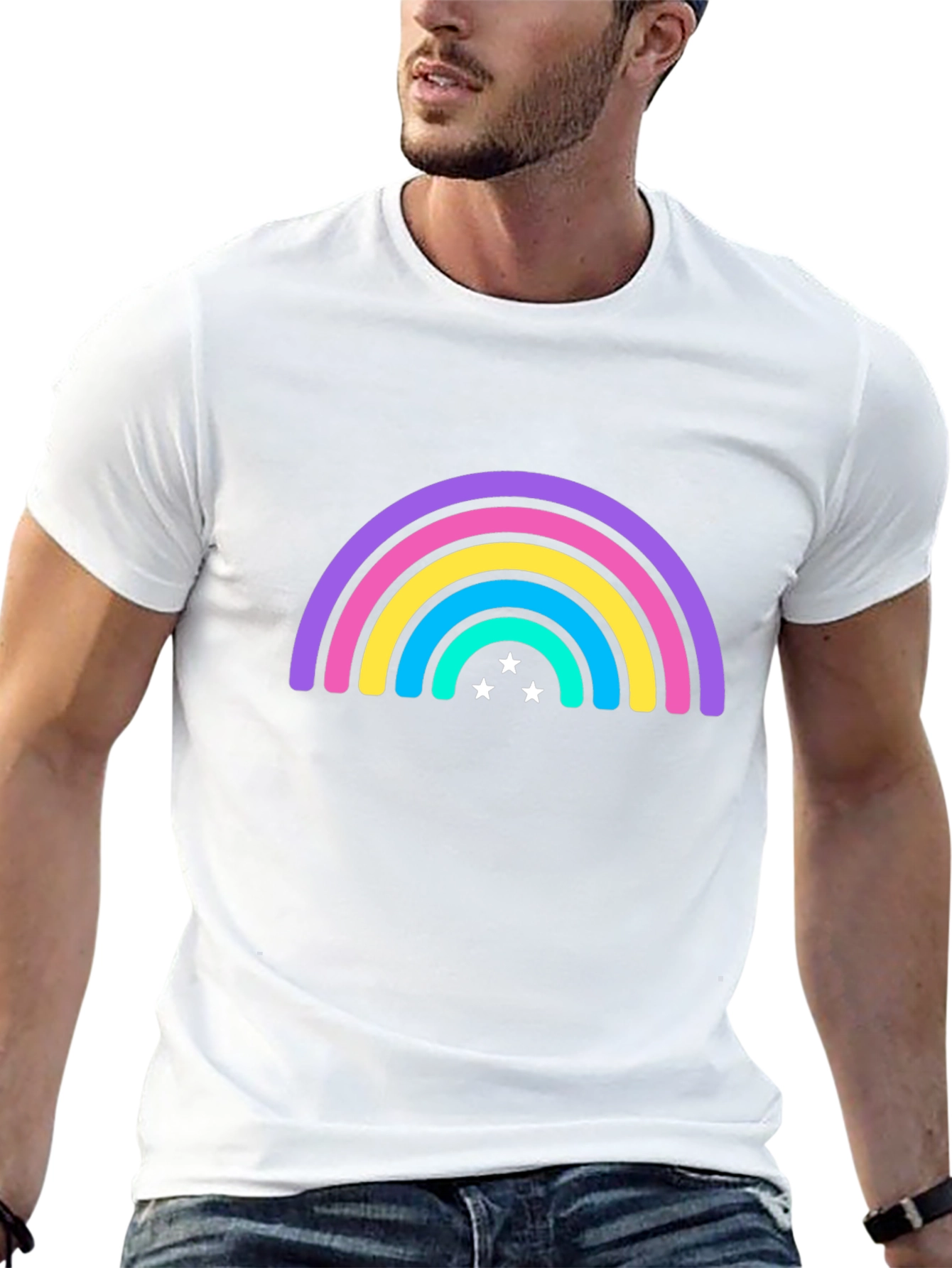 Rainbow Star Graphic Tee - Black Casual T-Shirt