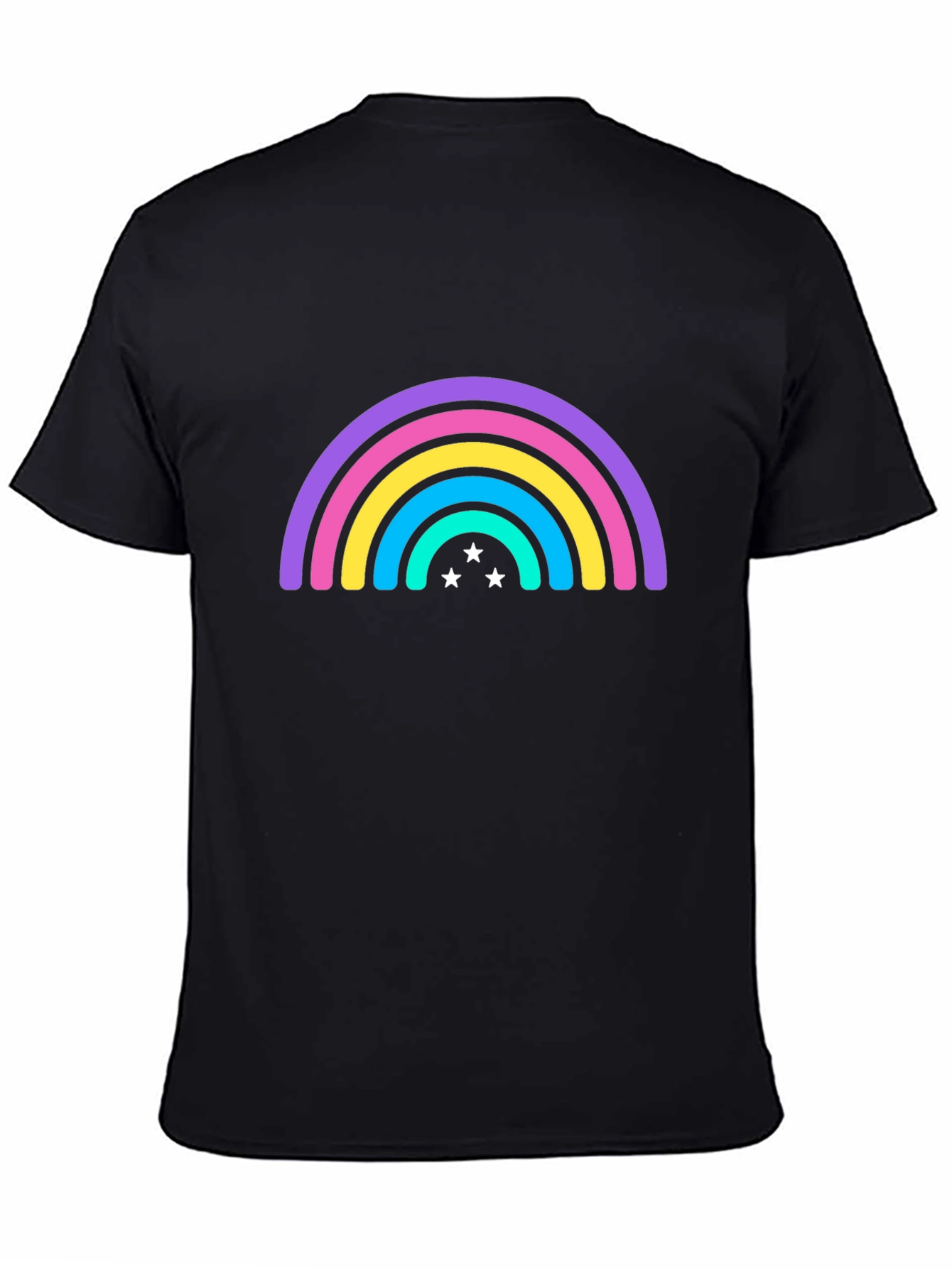 Rainbow Star Graphic Tee - Black Casual T-Shirt