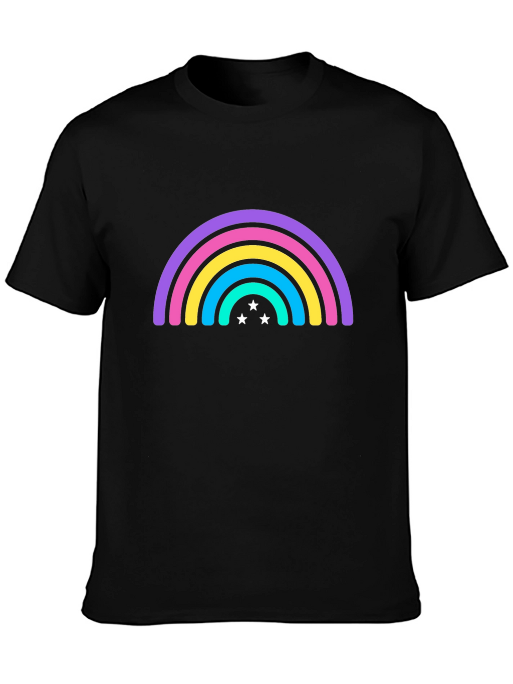 Rainbow Star Graphic Tee - Black Casual T-Shirt