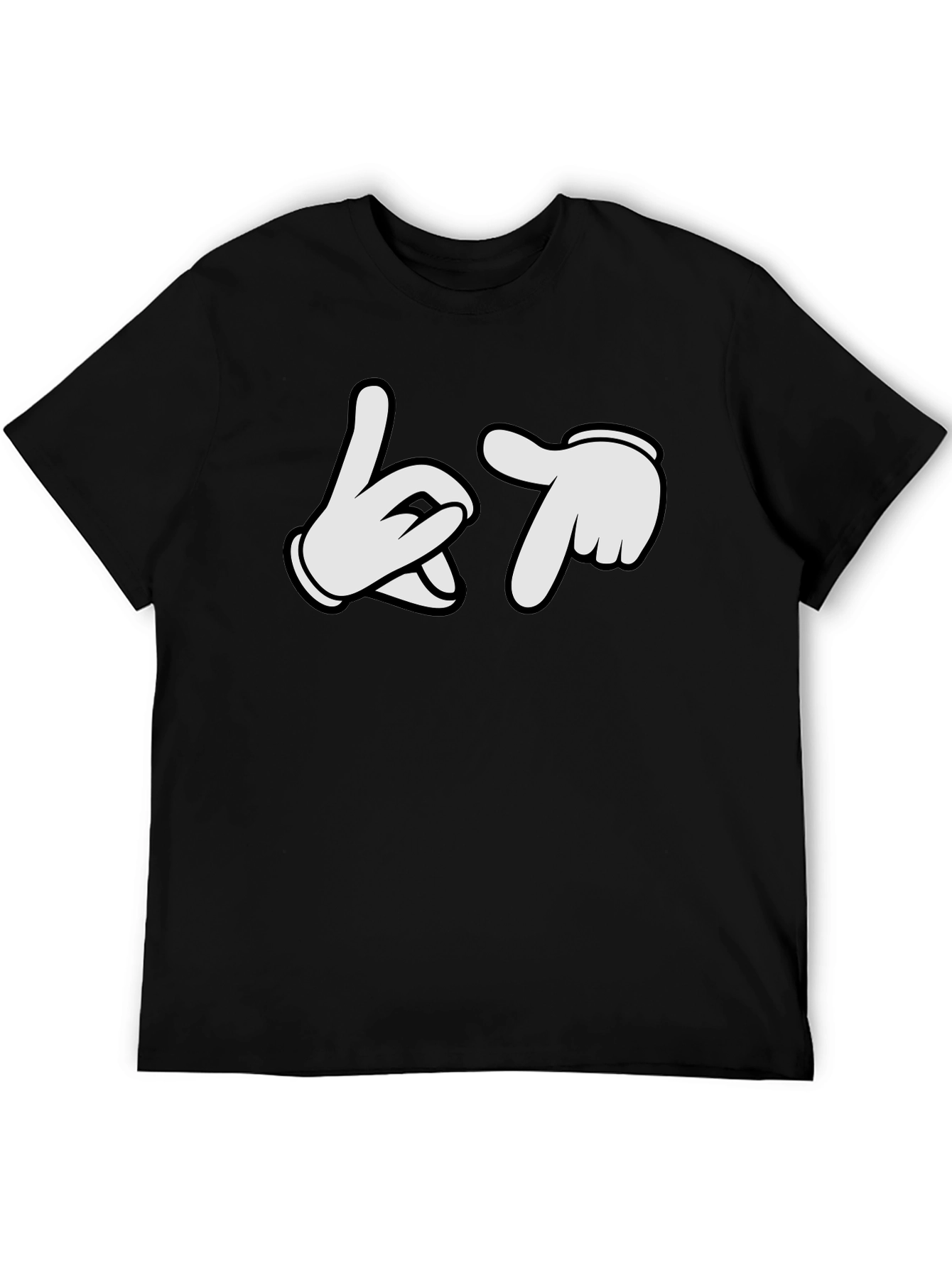Cartoon Hands Crew Neck Black T-Shirt