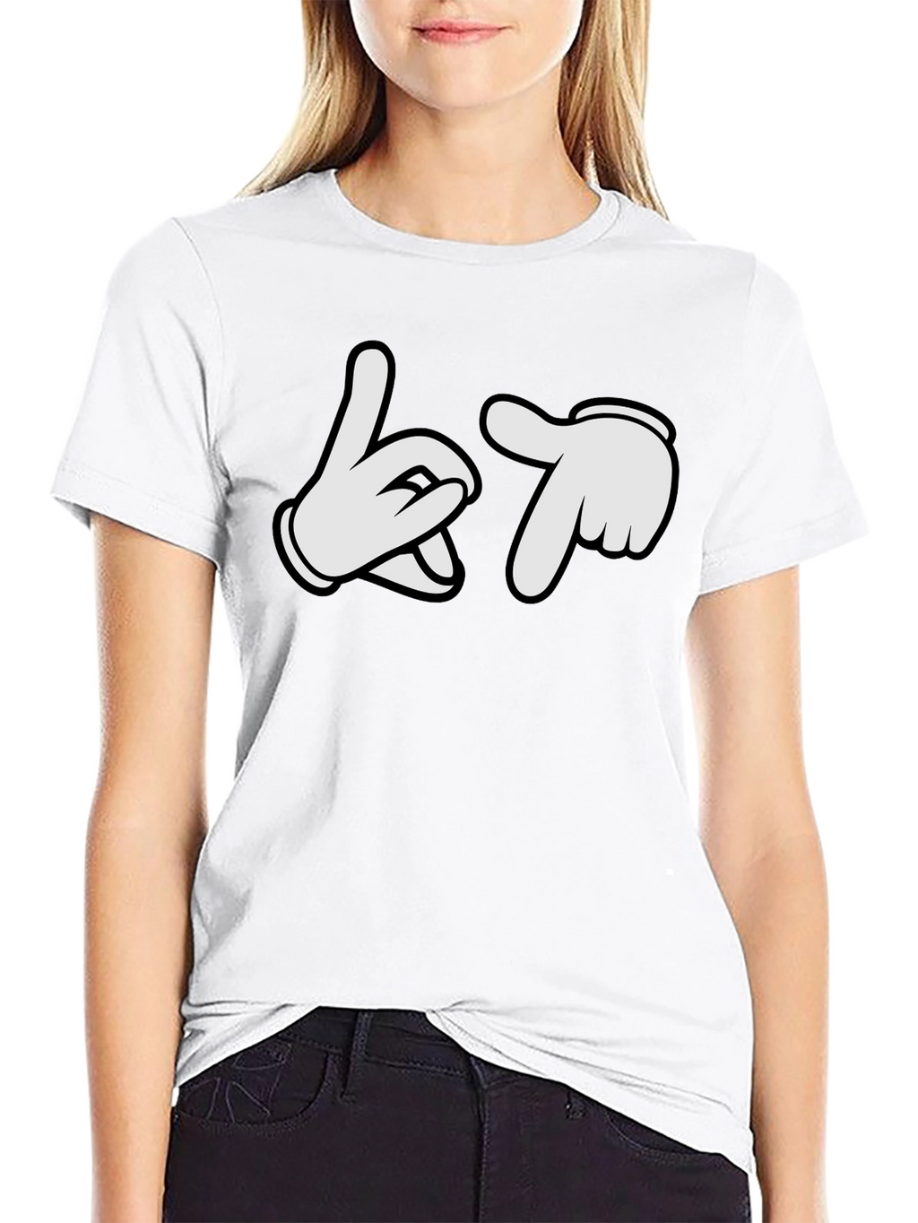 Cartoon Hands Crew Neck Black T-Shirt
