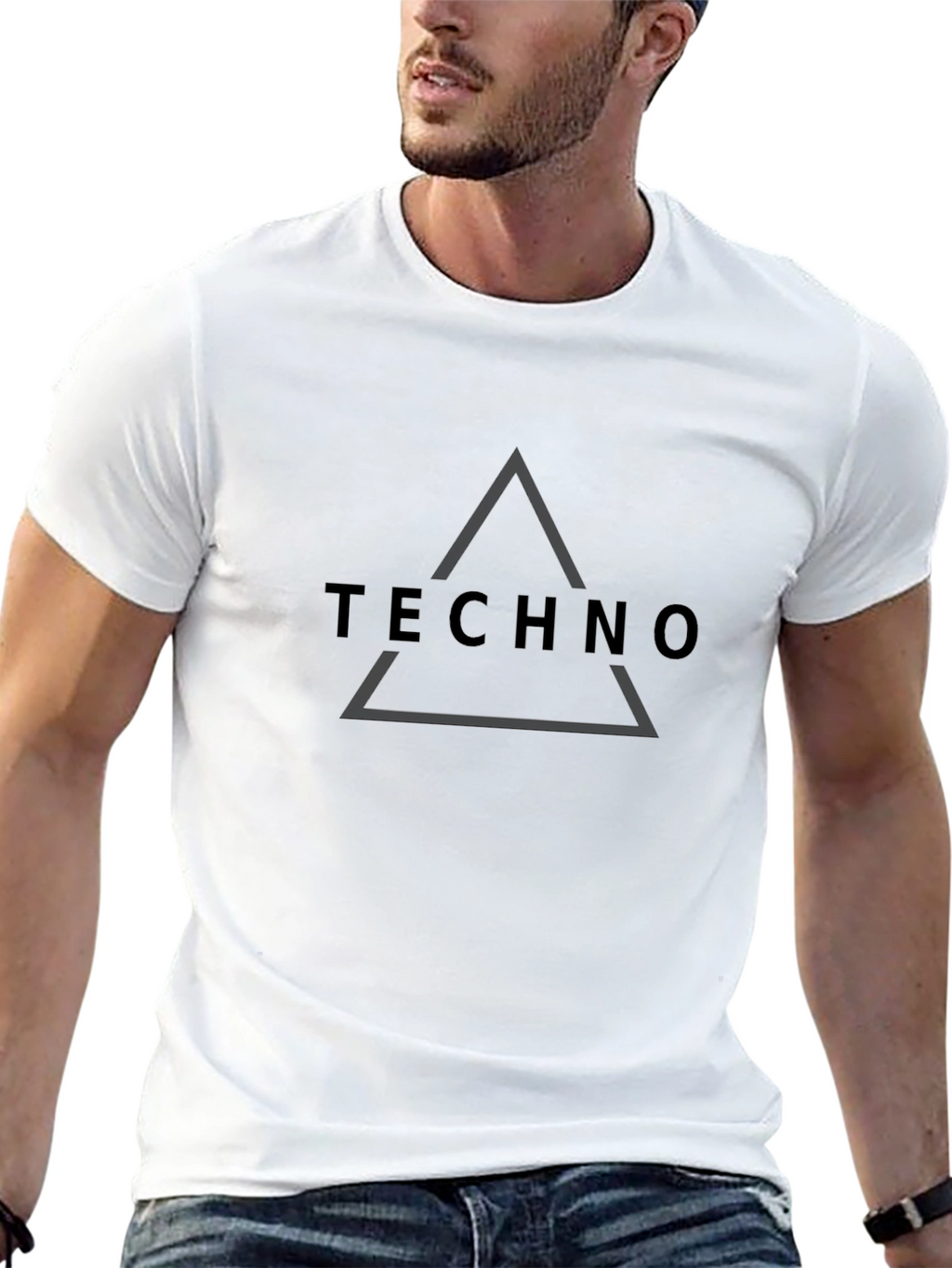 Techno Triangle Graphic Tee - Black Cotton T-Shirt