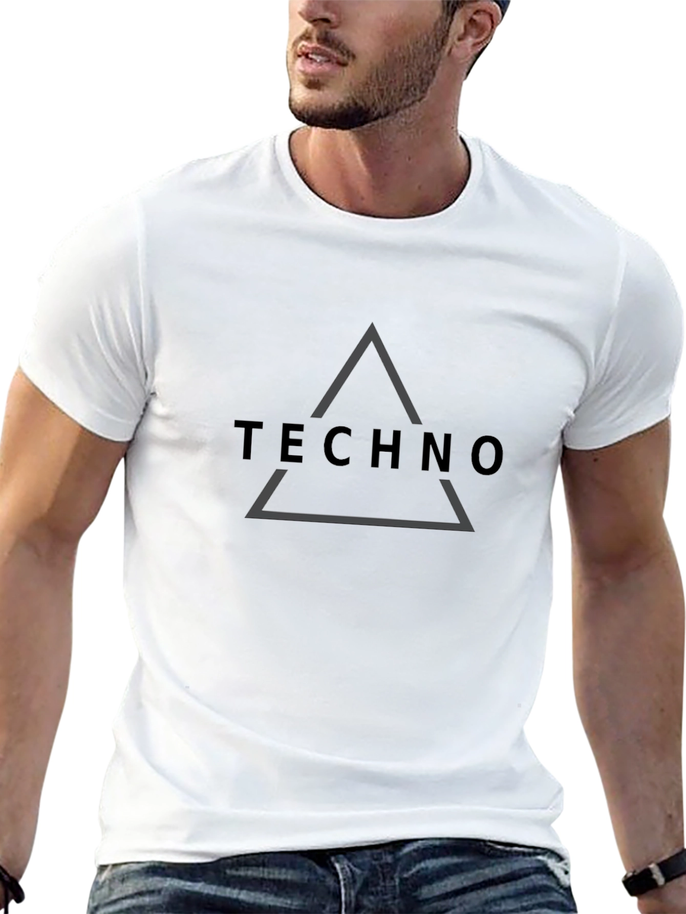 Techno Triangle Graphic Tee - Black Cotton T-Shirt