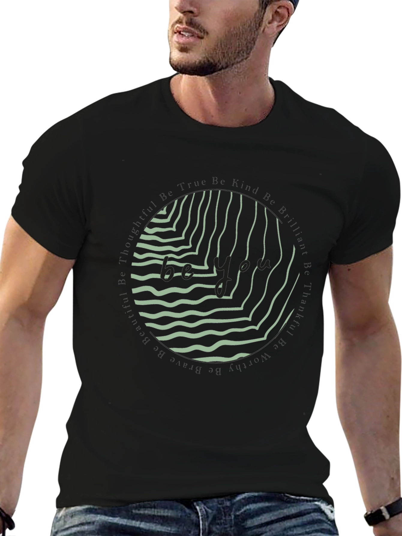Abstract Graphic Print Mens Black T-Shirt