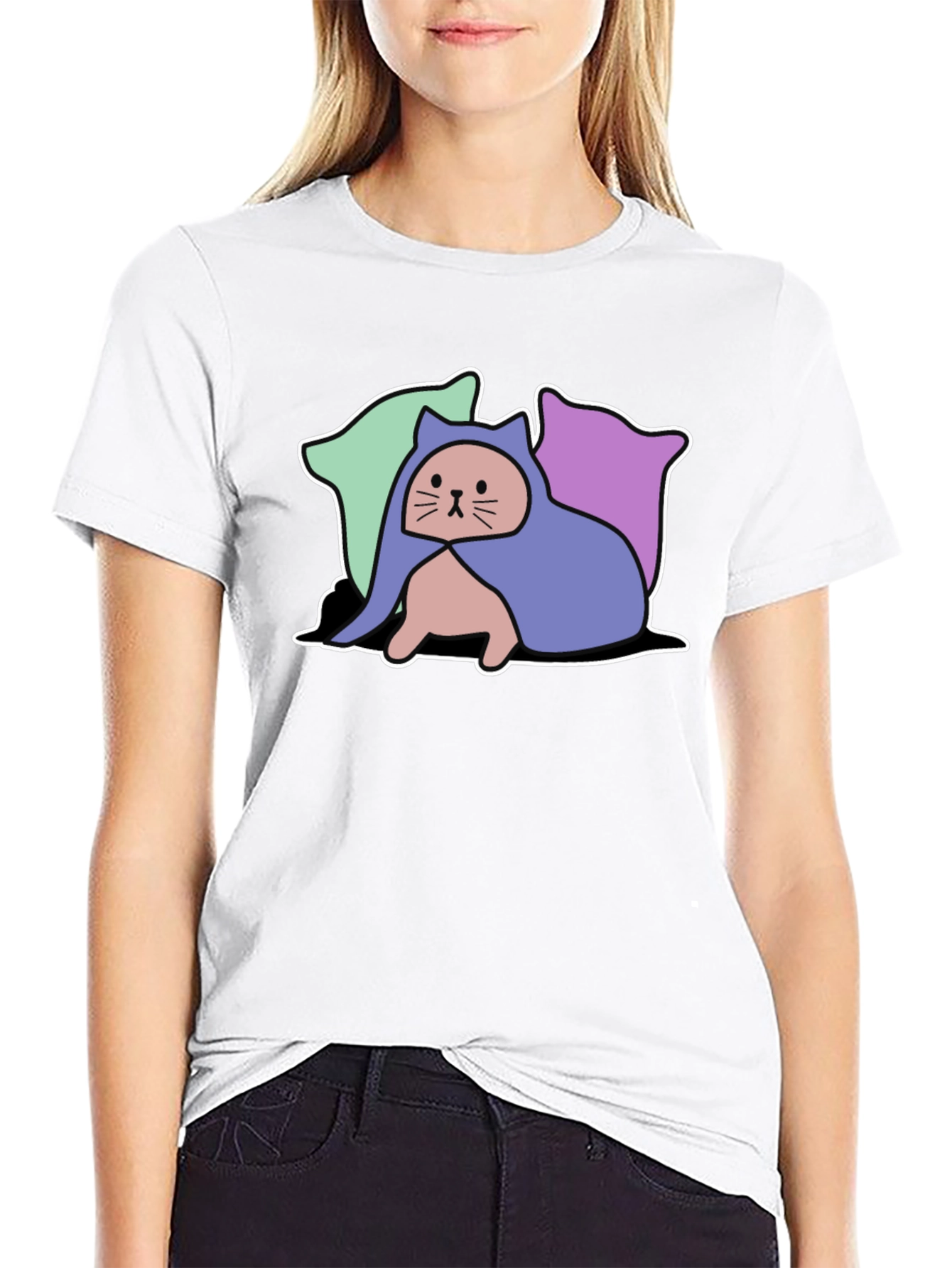 Hooded Cat Tee - Whimsical Graphic T-Shirt