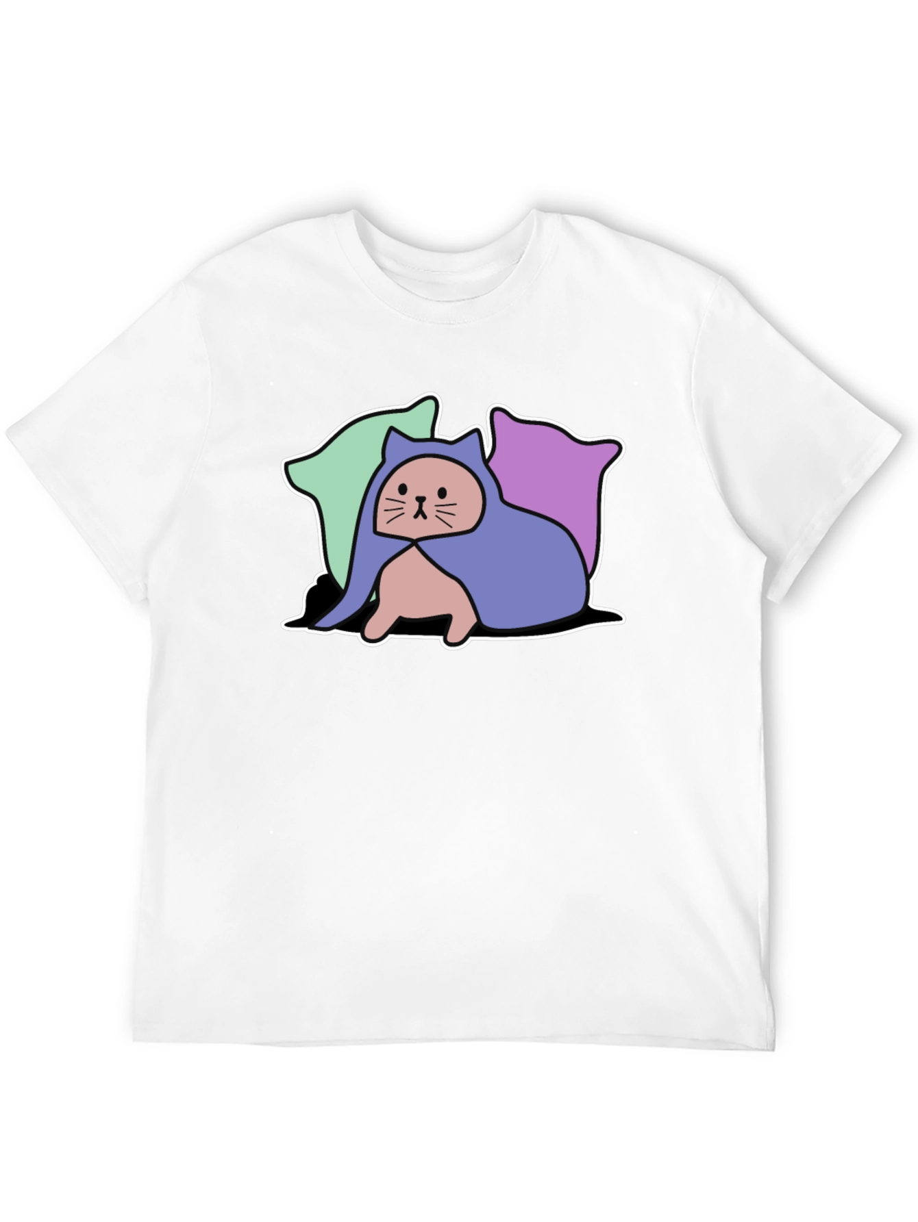 Hooded Cat Tee - Whimsical Graphic T-Shirt