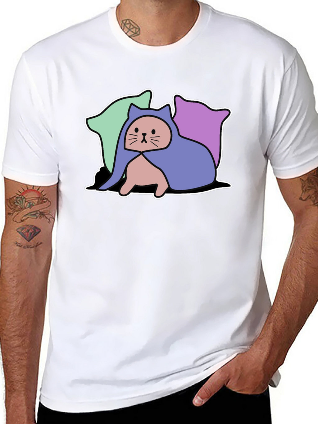 Hooded Cat Tee - Whimsical Graphic T-Shirt