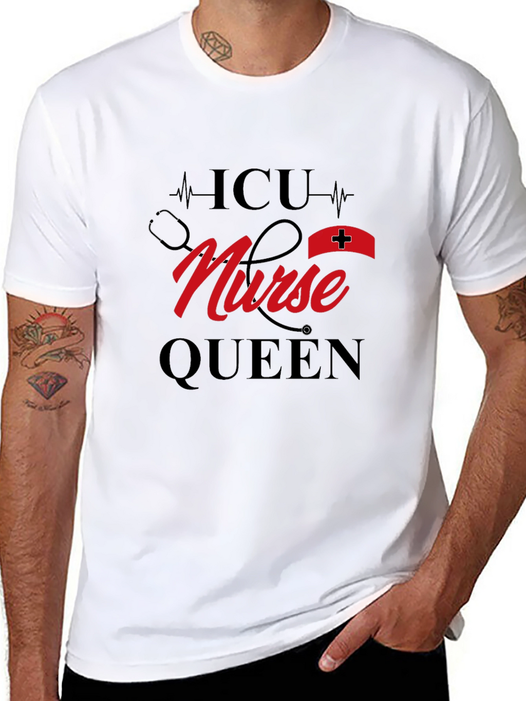 ICU Nurse Queen Black Graphic T-Shirt