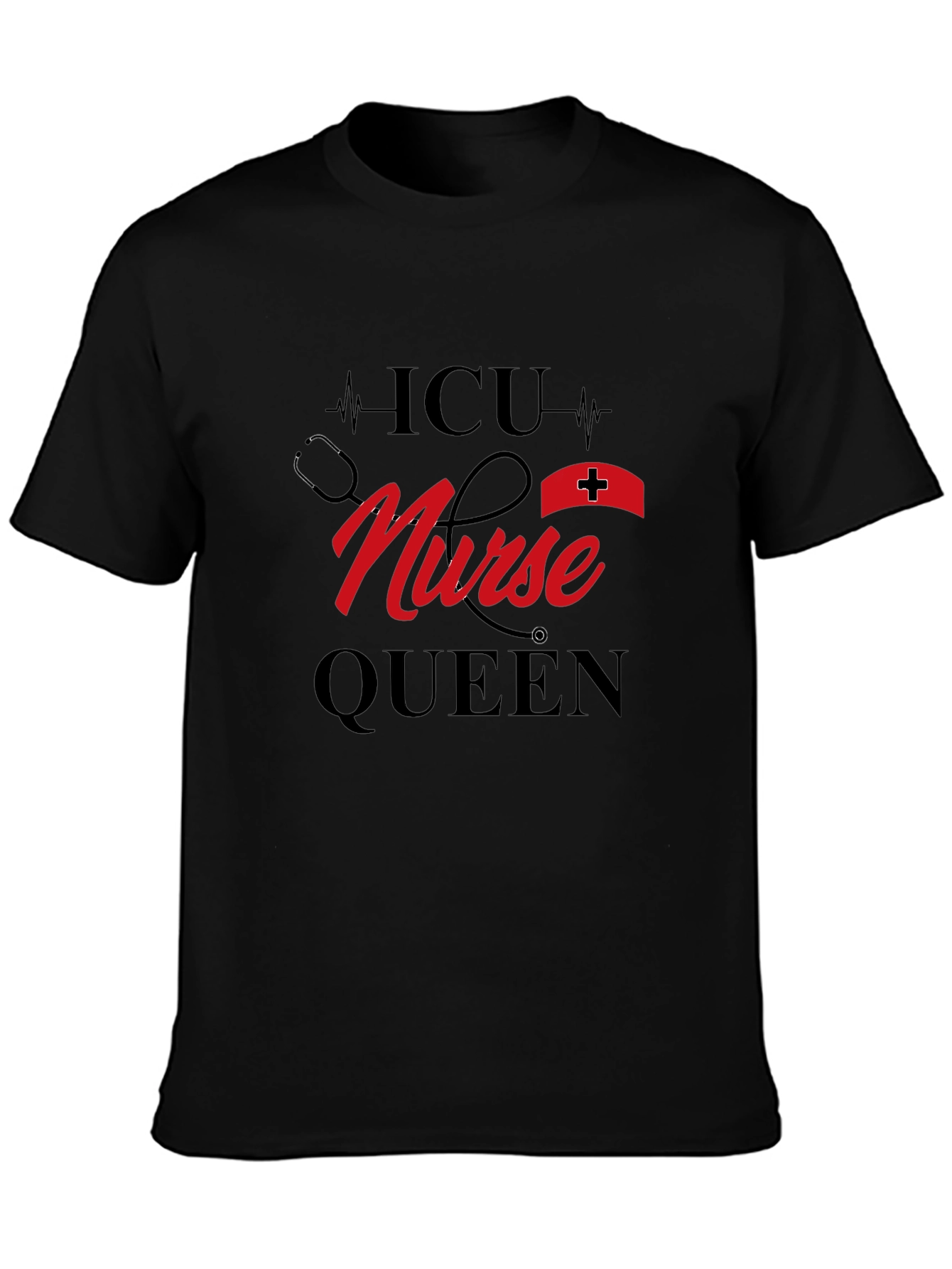 ICU Nurse Queen Black Graphic T-Shirt