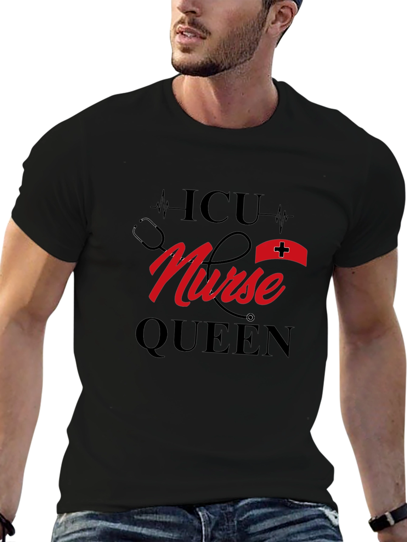 ICU Nurse Queen Black Graphic T-Shirt