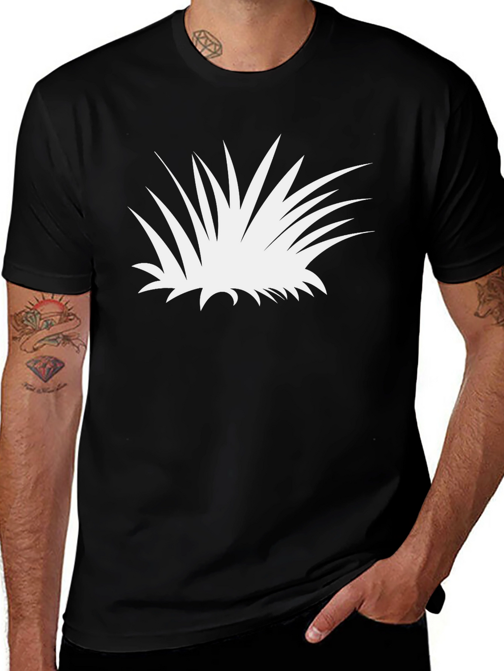 Abstract White Plant Graphic Tee - Black Cotton Shirt