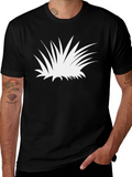 Abstract White Plant Graphic Tee - Black Cotton Shirt