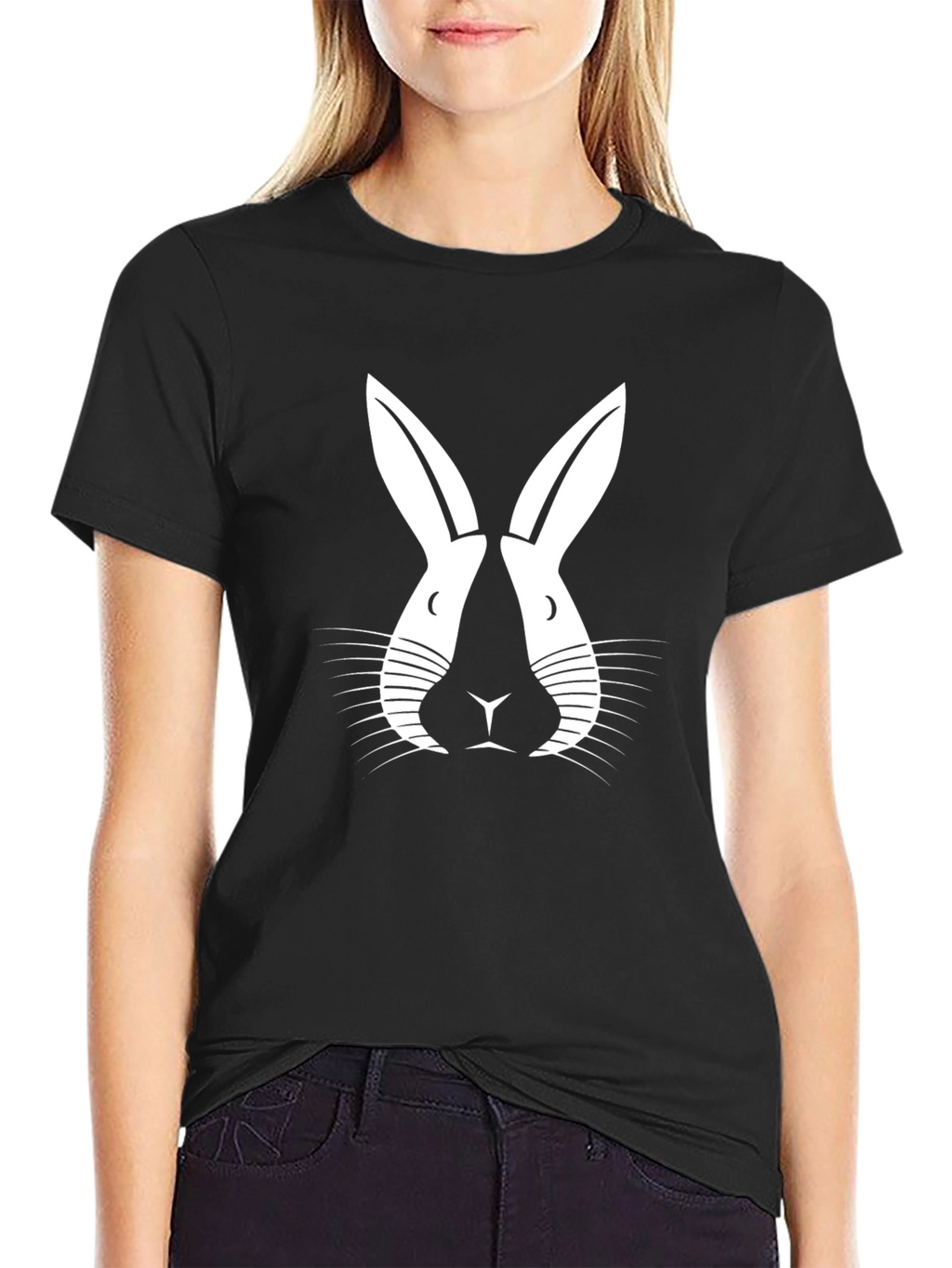 Black T-Shirt with Abstract Rabbit Design