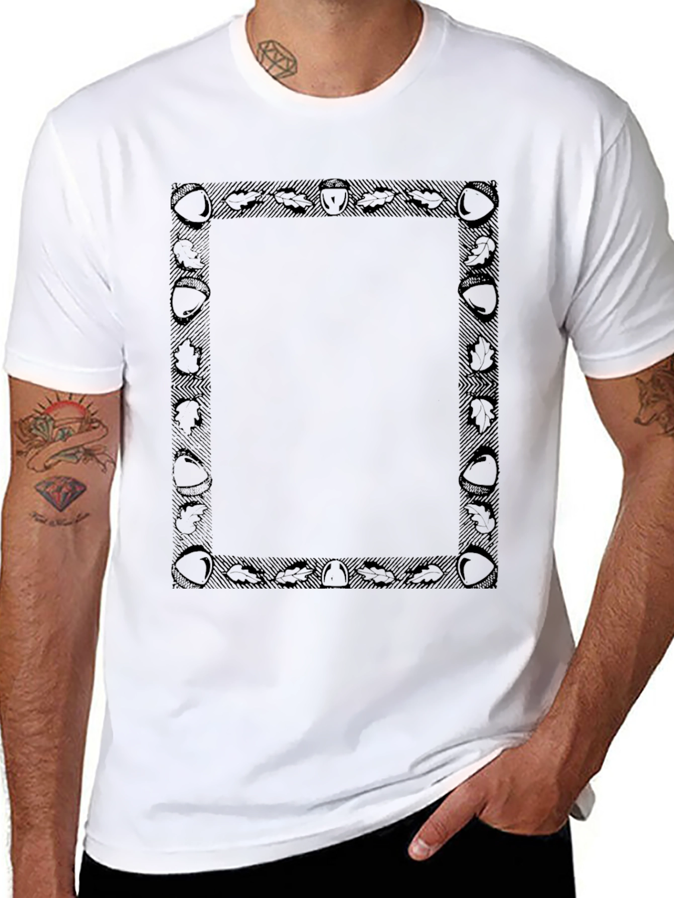 Autumn Acorn & Leaf Frame Black T-Shirt