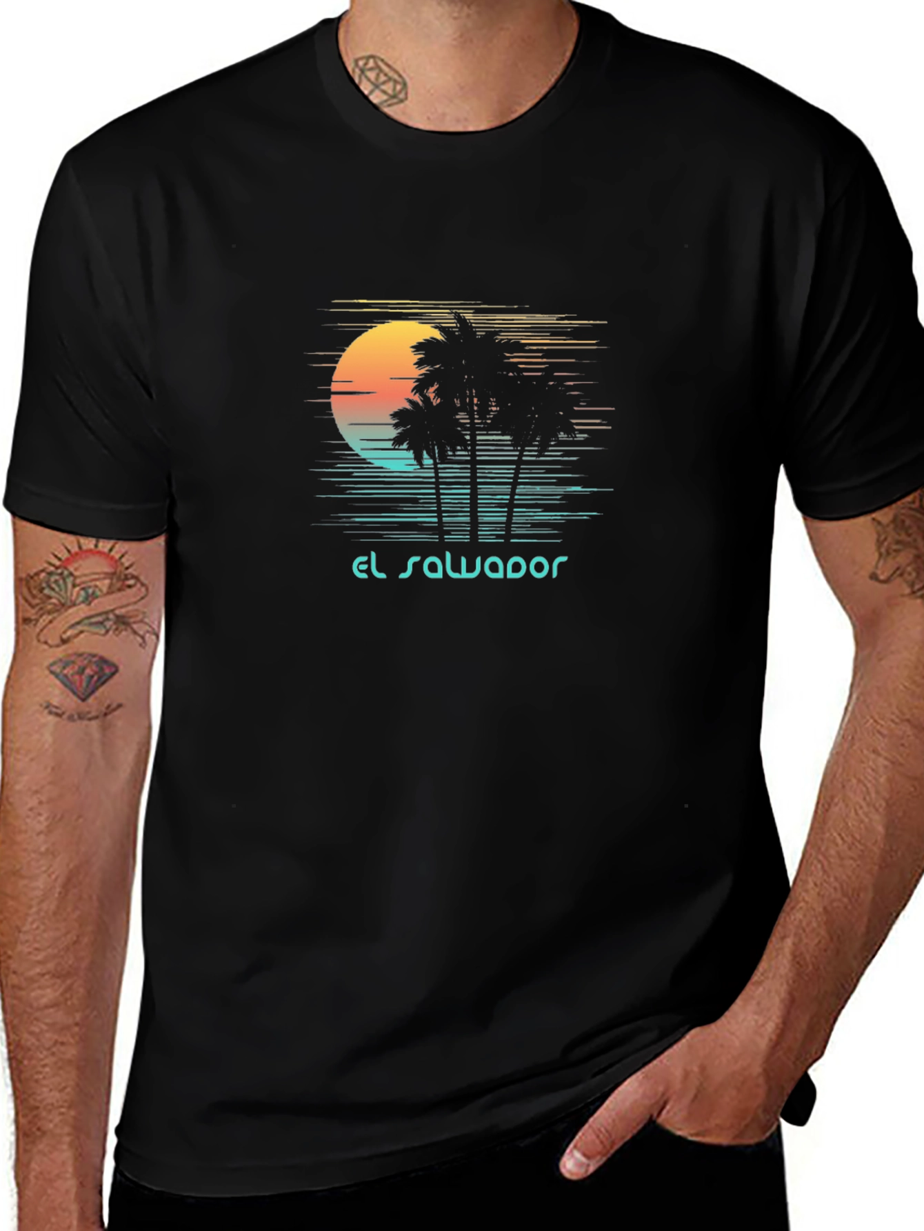 El Salvador Sunset Palm Tree Graphic Tee