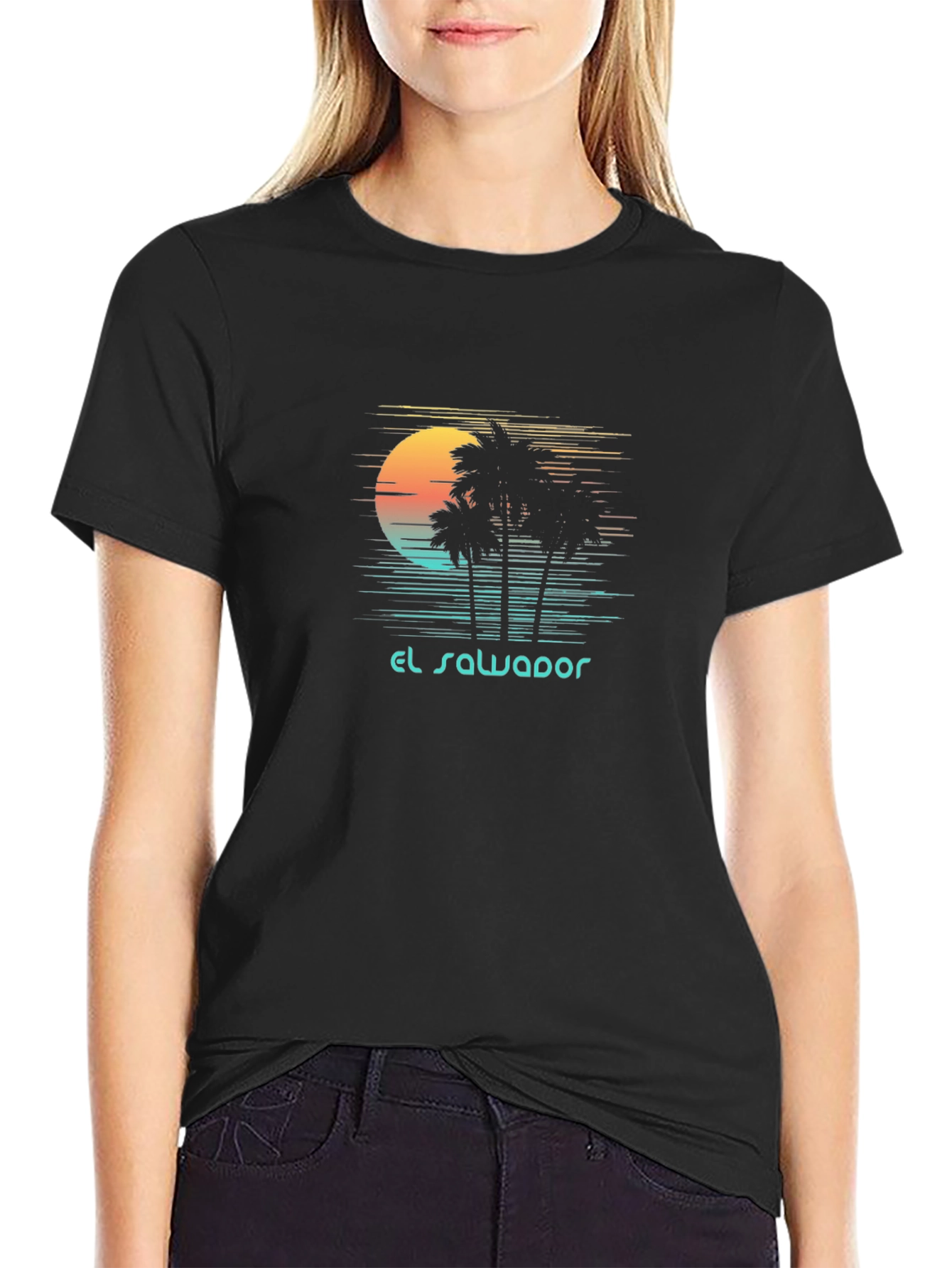El Salvador Sunset Palm Tree Graphic Tee