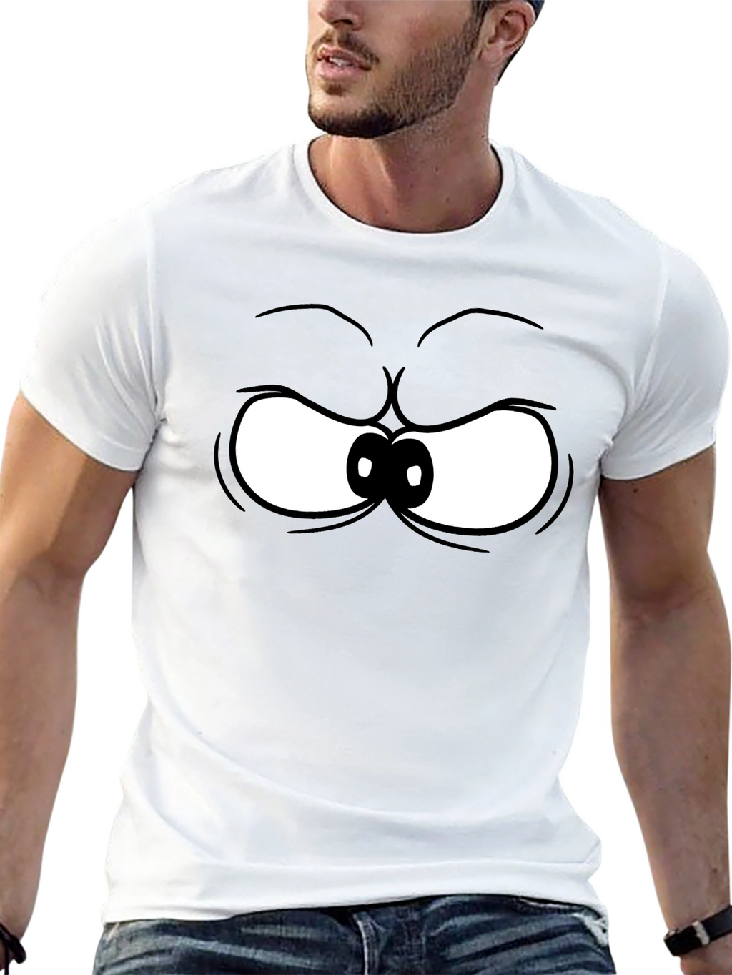 Grumpy Cartoon Eyes Black T-Shirt