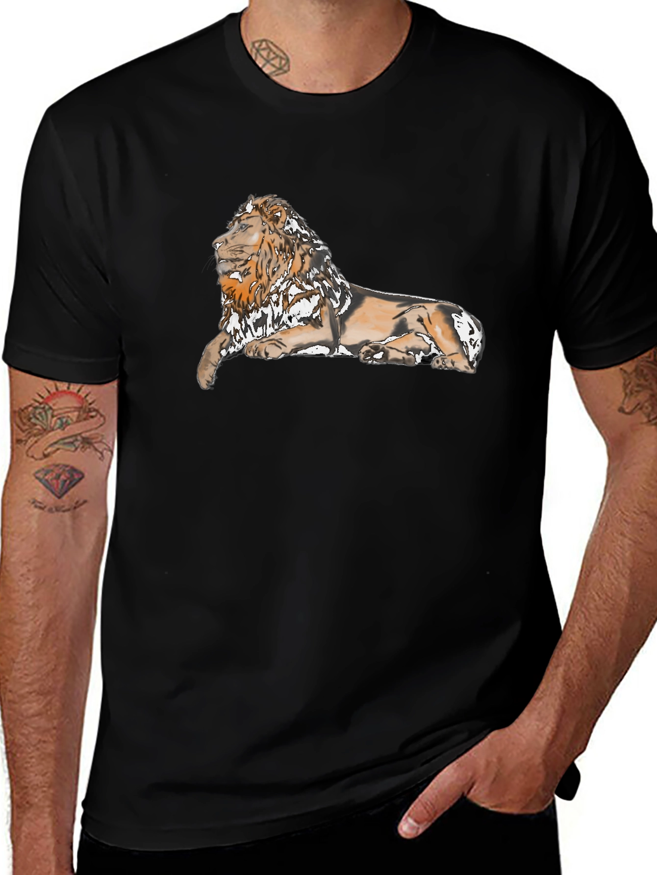Lion Graphic Print Black T-Shirt