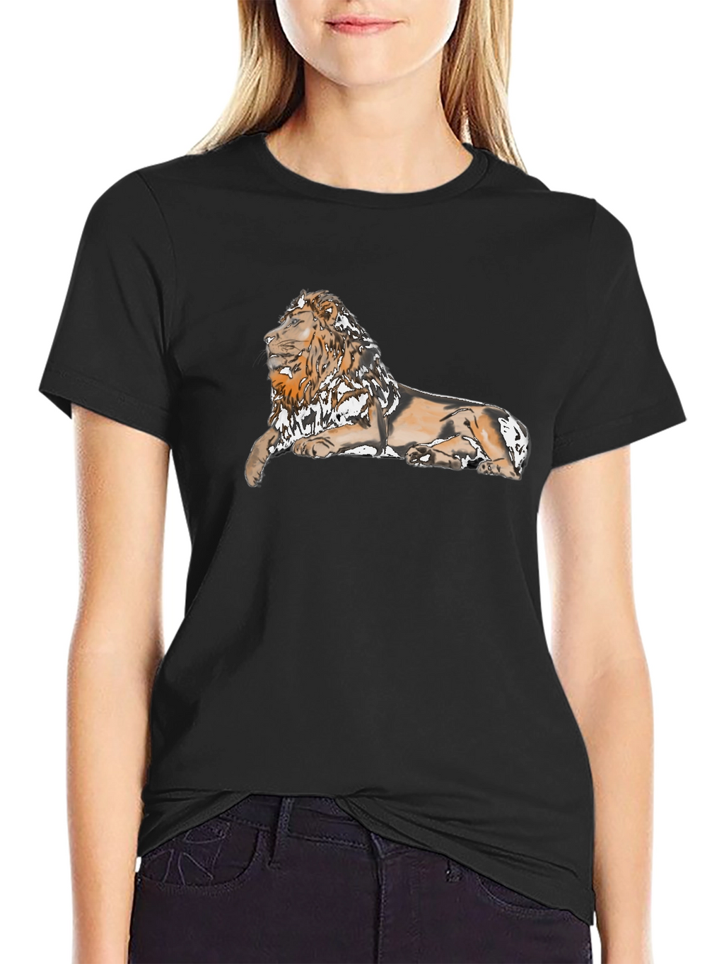Lion Graphic Print Black T-Shirt