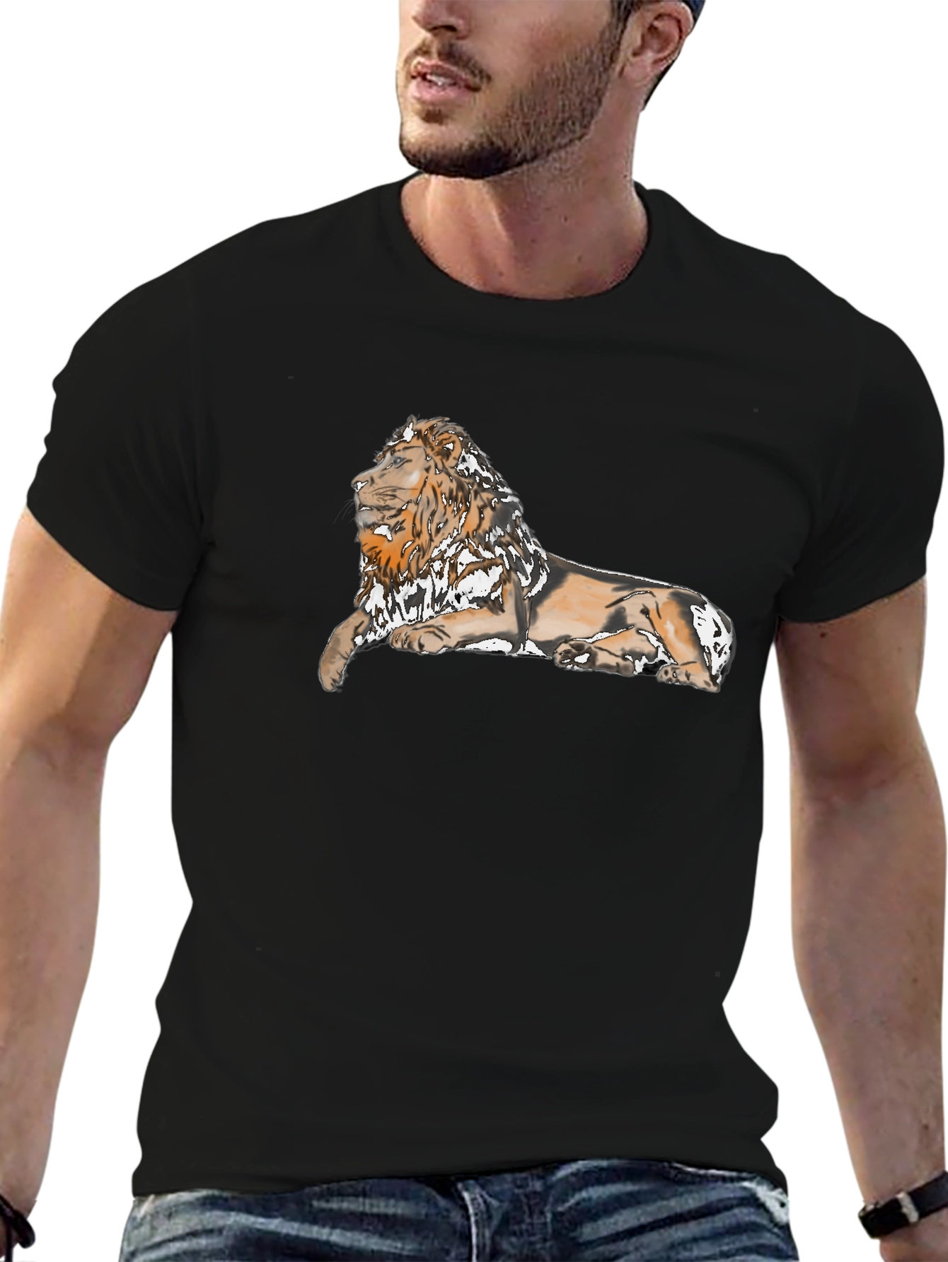 Lion Graphic Print Black T-Shirt