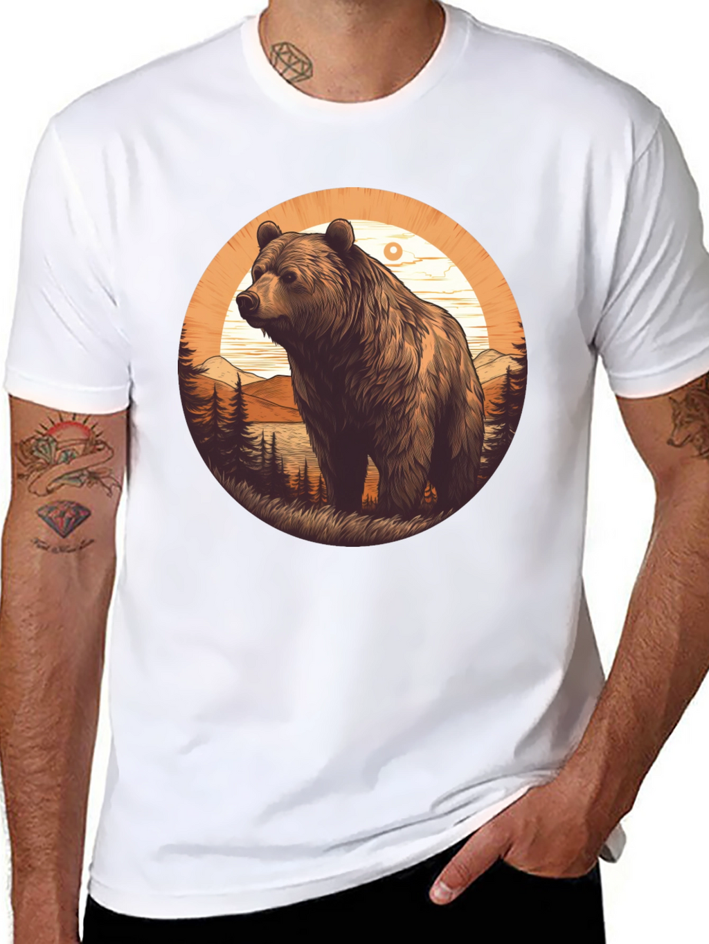 Bear Graphic T-Shirt - Black Nature Design