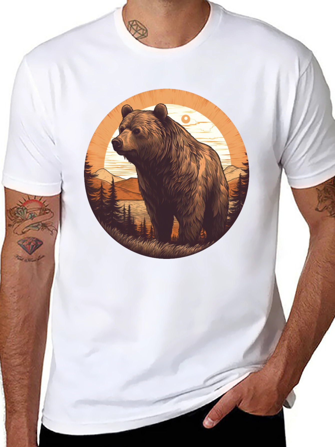 Bear Graphic T-Shirt - Black Nature Design