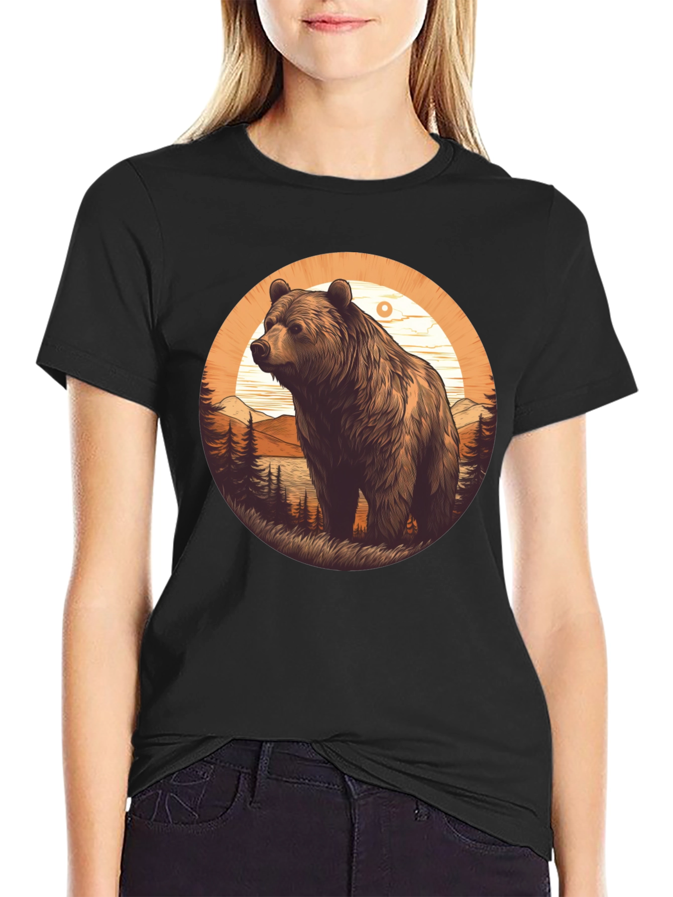 Bear Graphic T-Shirt - Black Nature Design