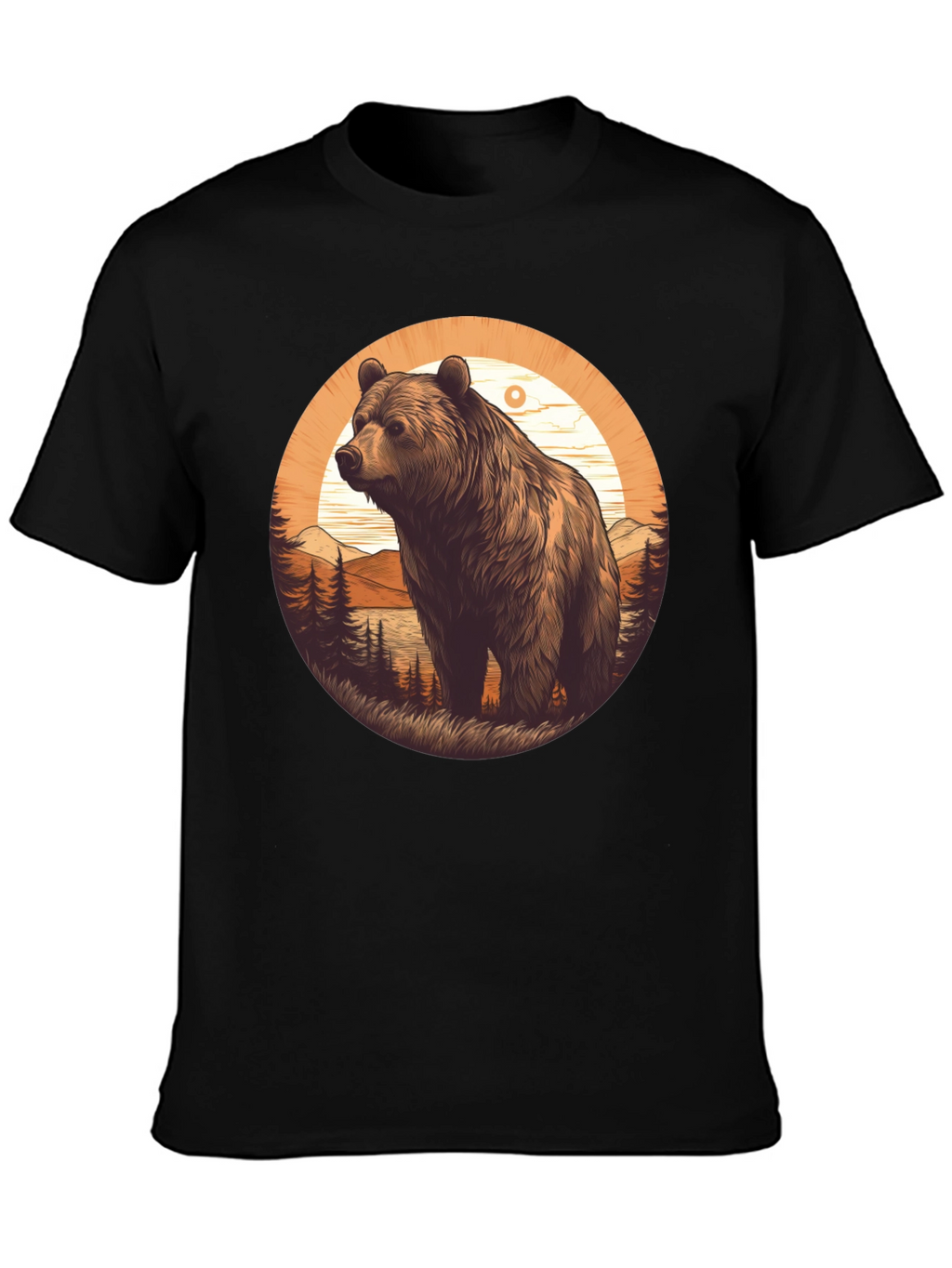 Bear Graphic T-Shirt - Black Nature Design
