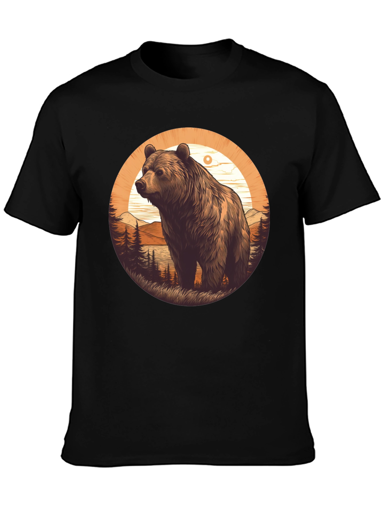 Bear Graphic T-Shirt - Black Nature Design