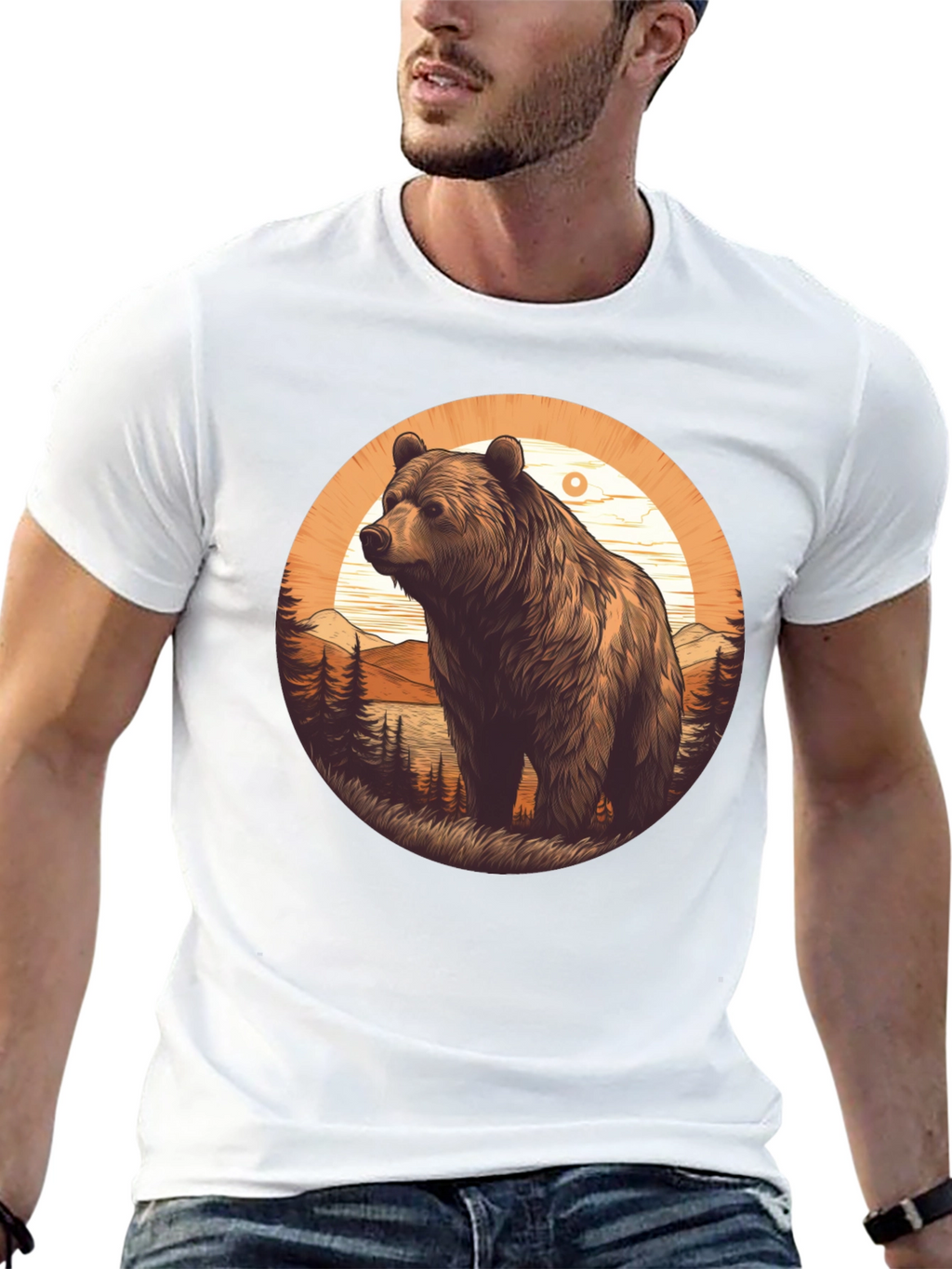 Bear Graphic T-Shirt - Black Nature Design