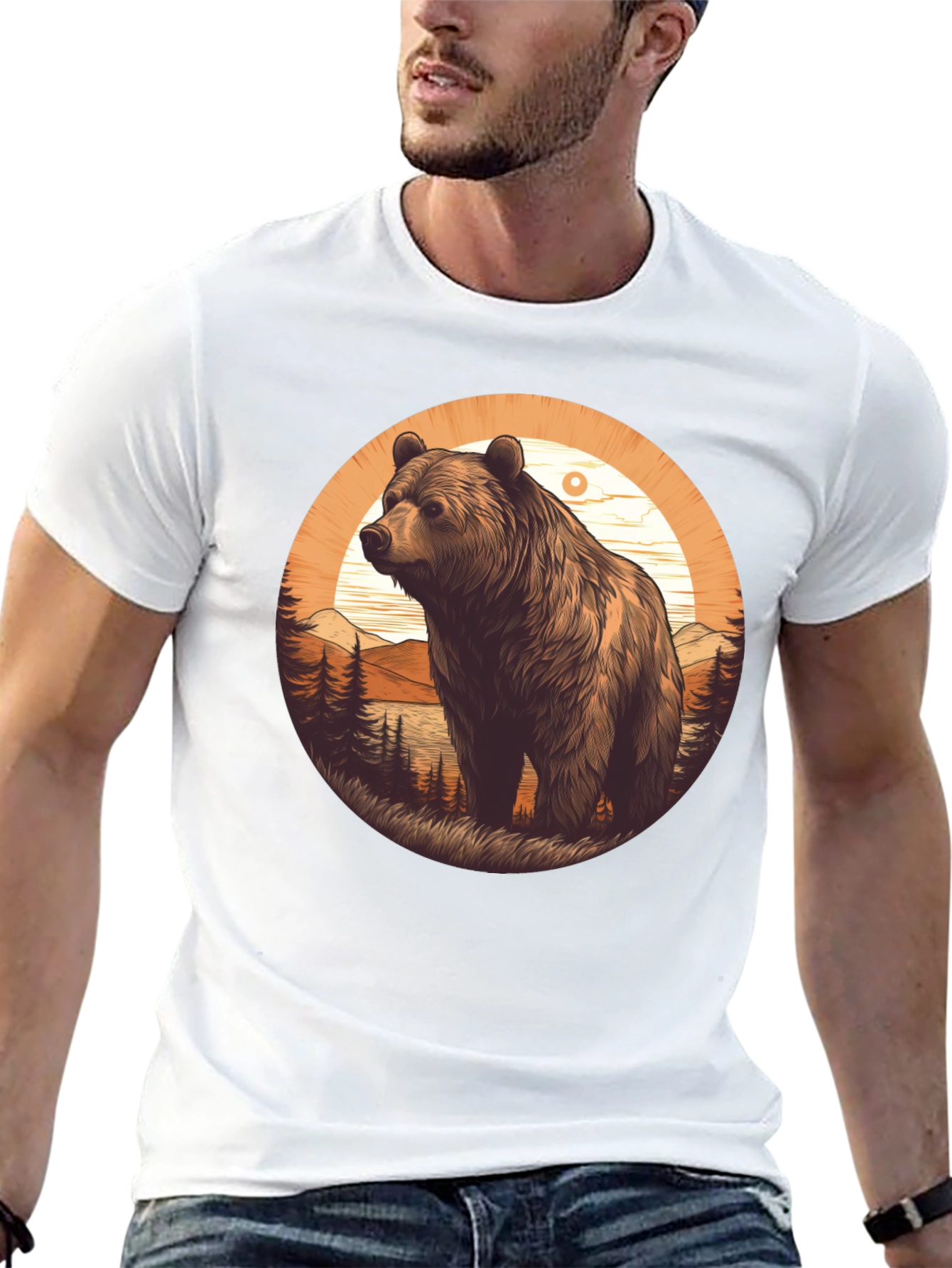 Bear Graphic T-Shirt - Black Nature Design