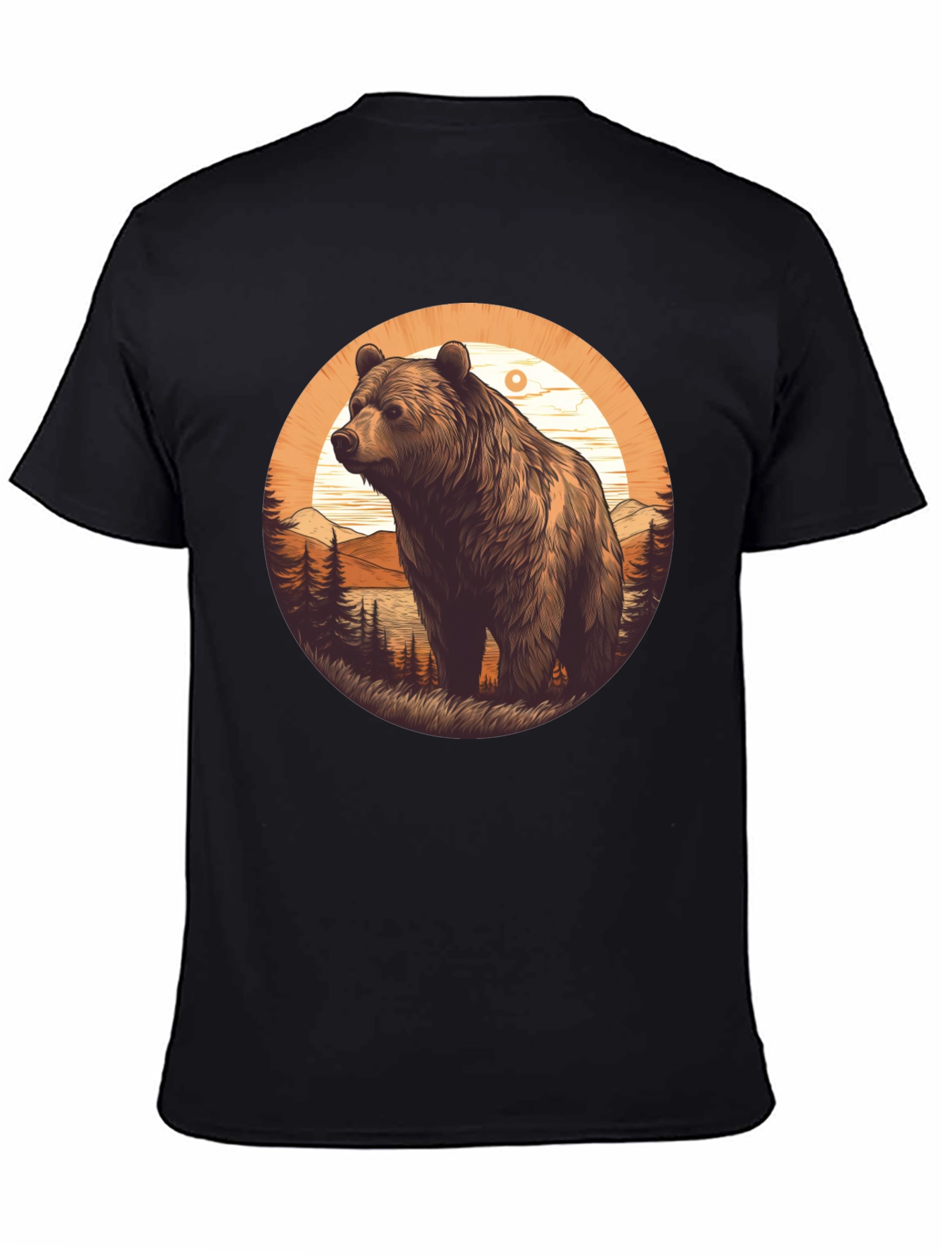 Bear Graphic T-Shirt - Black Nature Design