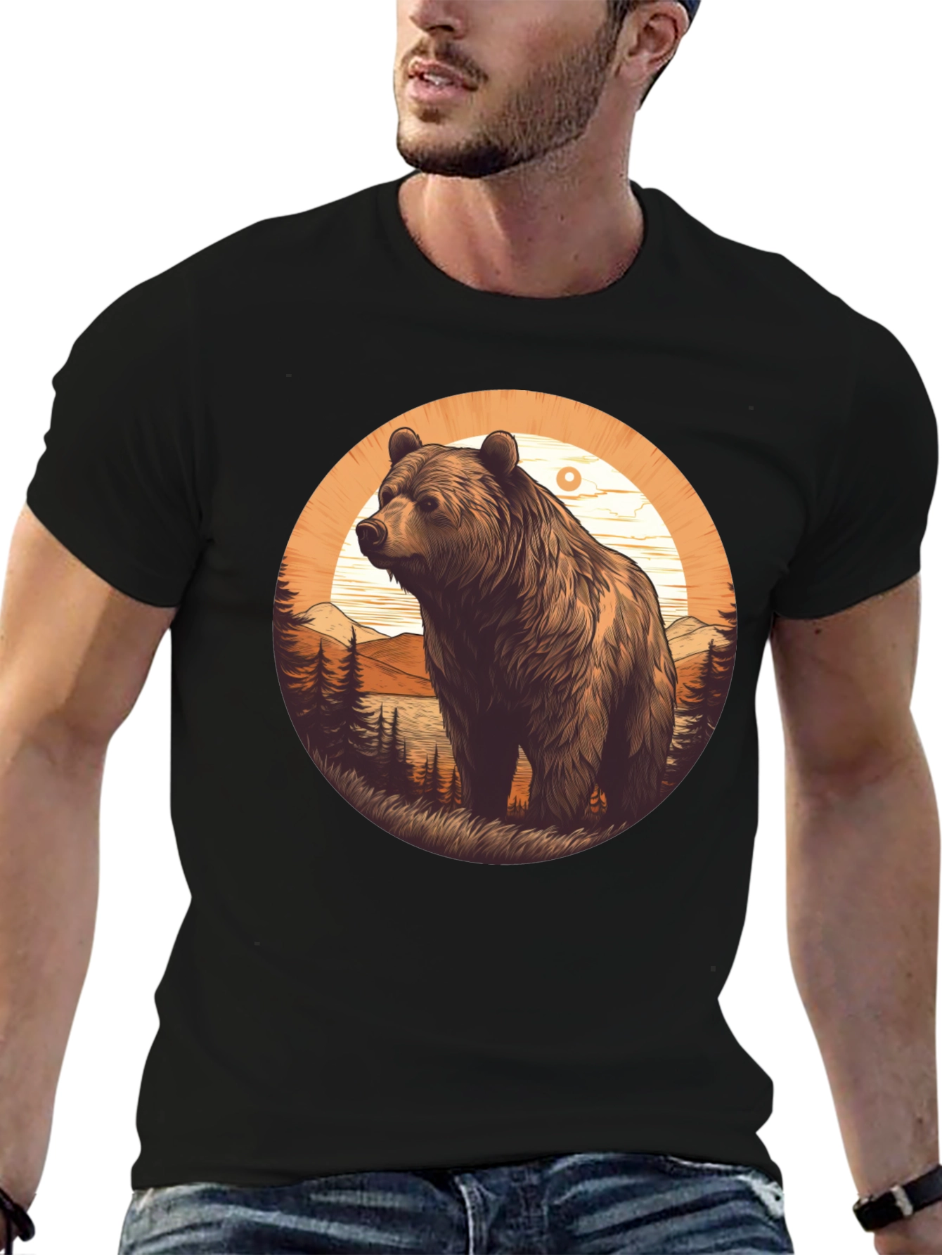 Bear Graphic T-Shirt - Black Nature Design