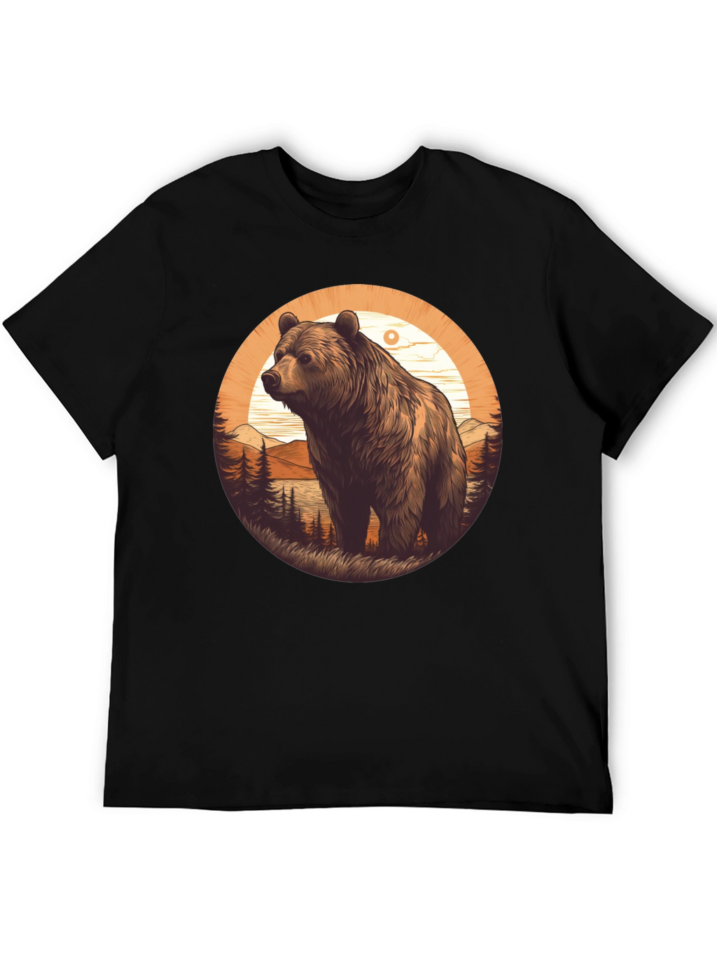 Bear Graphic T-Shirt - Black Nature Design