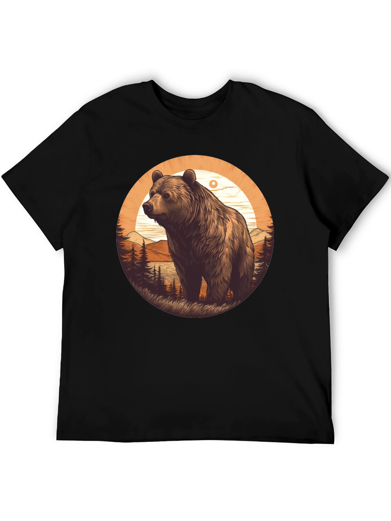 Bear Graphic T-Shirt - Black Nature Design