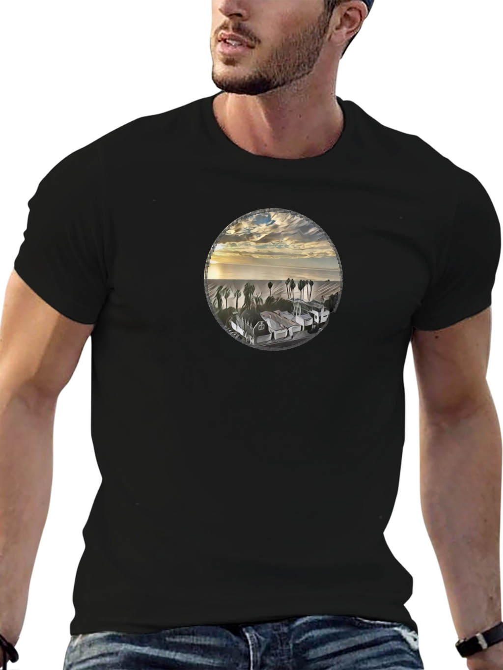 Graphic Tee: Coastal Sunset Scene T-Shirt