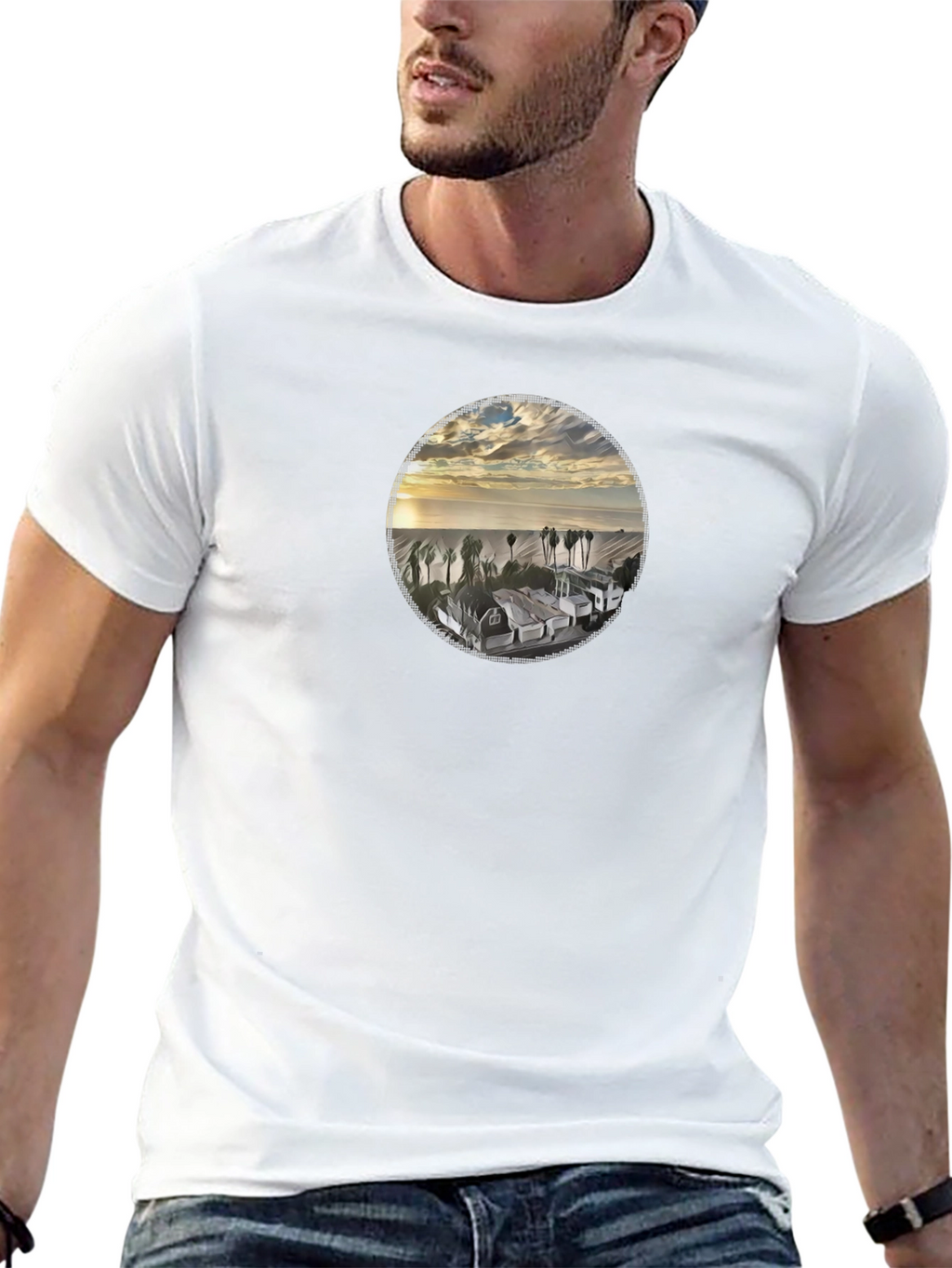 Graphic Tee: Coastal Sunset Scene T-Shirt