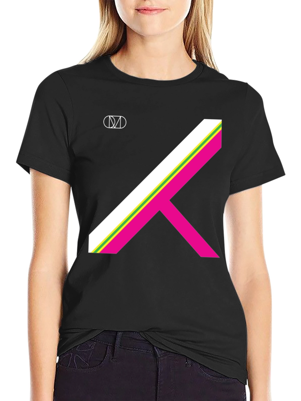 Geometric Stripe Graphic Tee - Black T-Shirt
