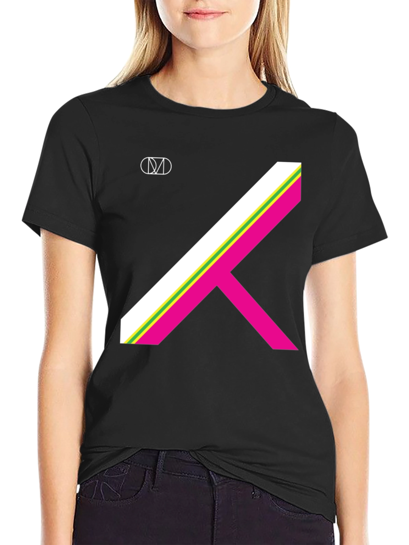 Geometric Stripe Graphic Tee - Black T-Shirt