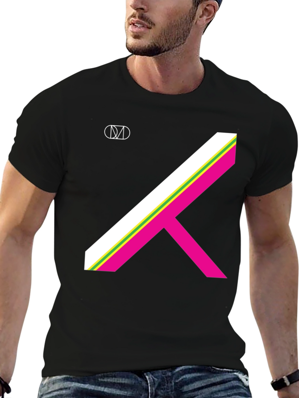 Geometric Stripe Graphic Tee - Black T-Shirt