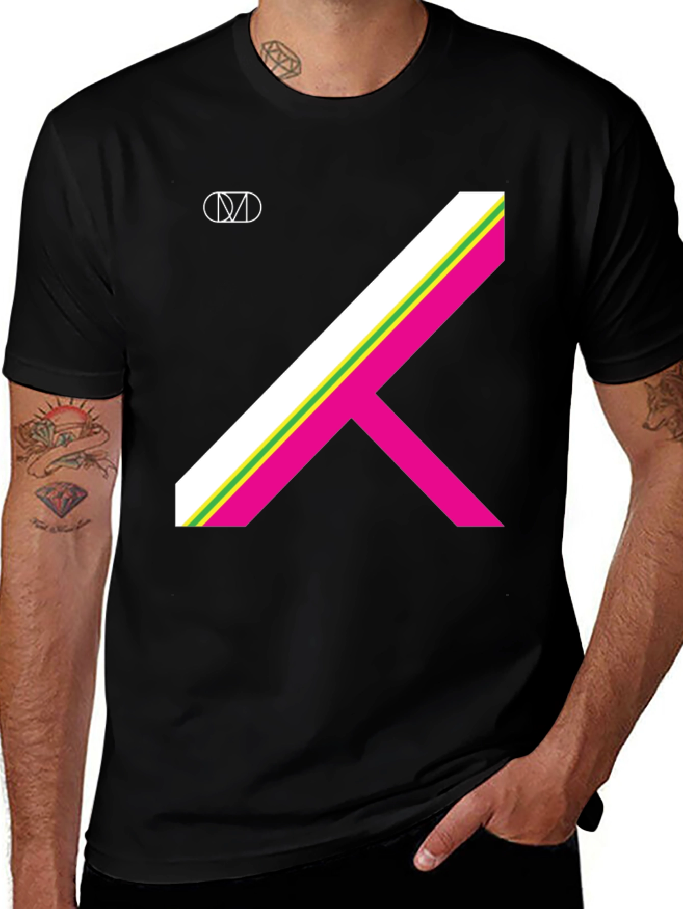 Geometric Stripe Graphic Tee - Black T-Shirt
