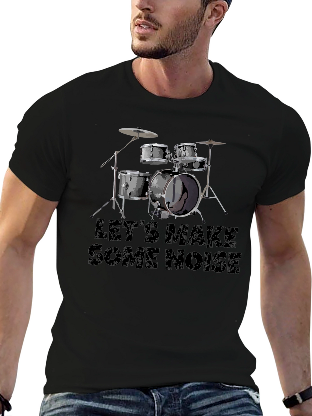 Lets Make Some Noise Black Drum Kit T-Shirt