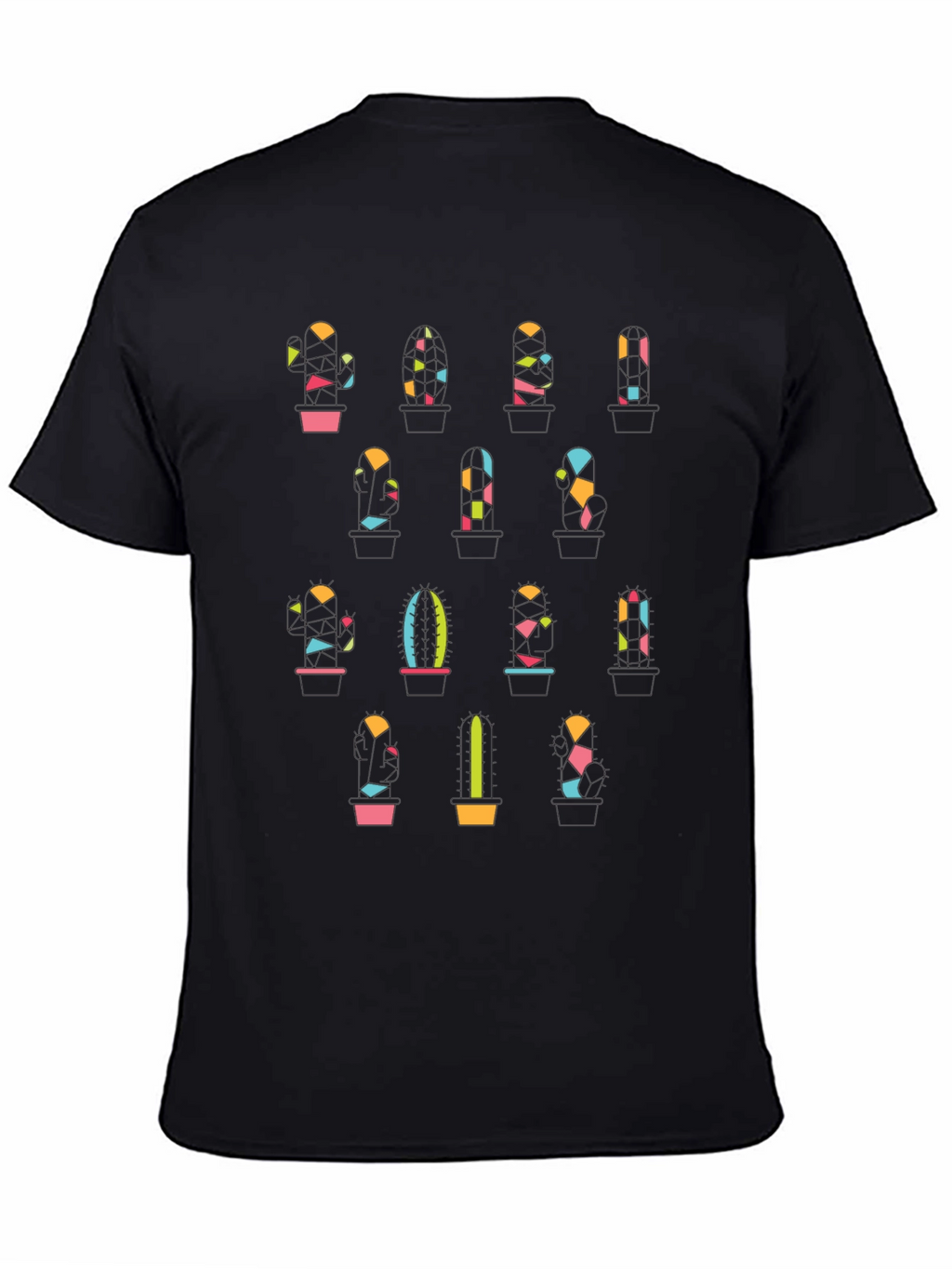 Geometric Cactus Print Black T-Shirt