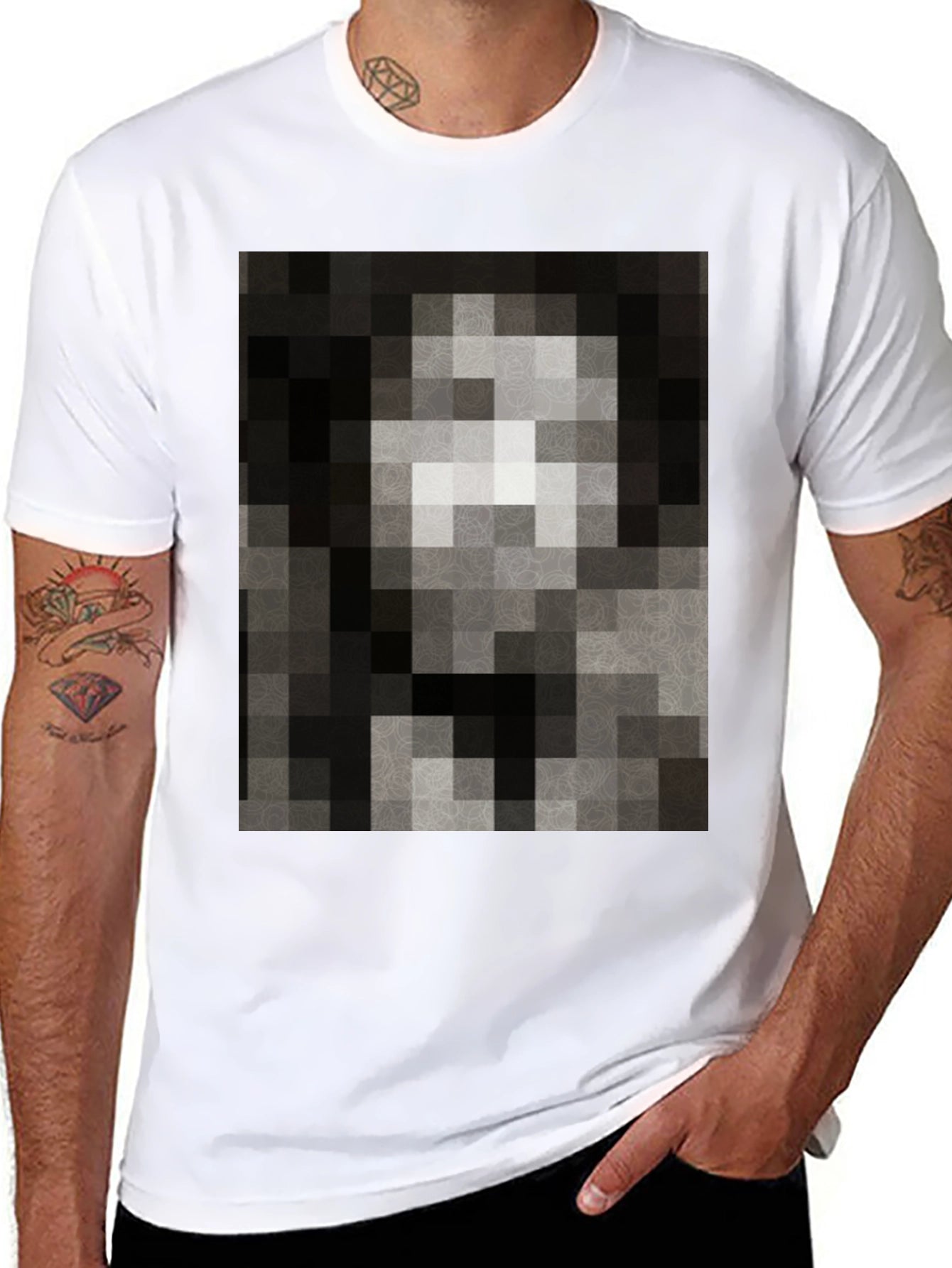 Pixelated Mona Lisa Black T-Shirt