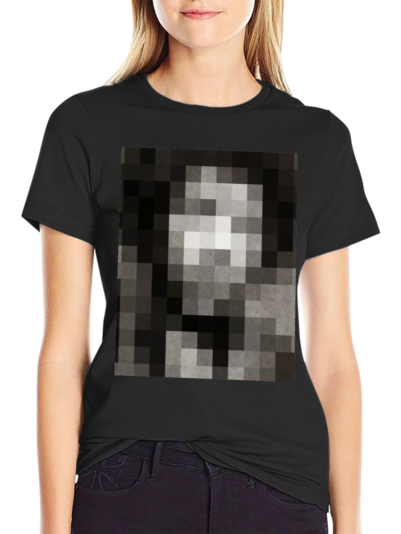 Pixelated Mona Lisa Black T-Shirt