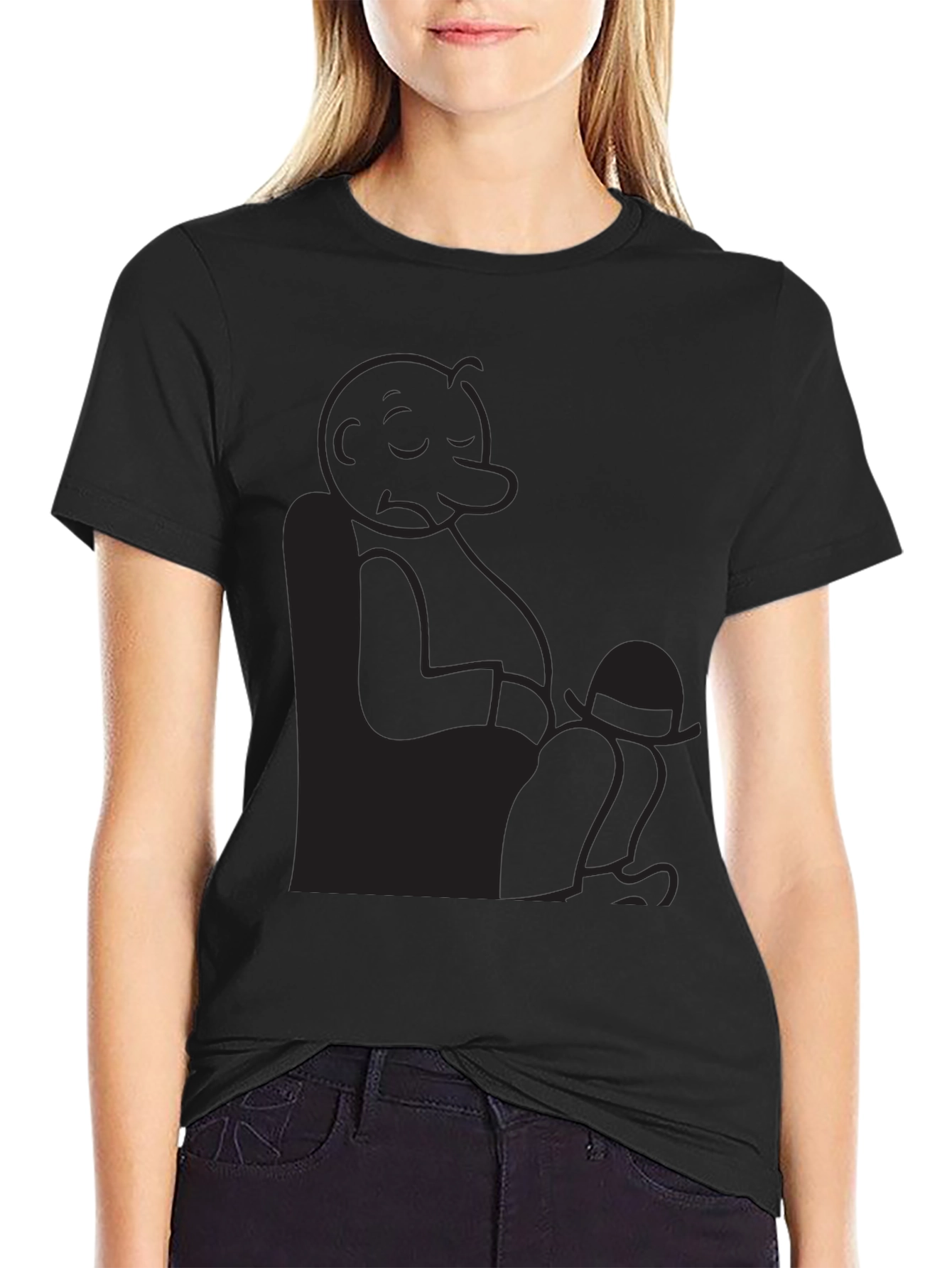 Relaxed Cartoon Character Graphic Black T-Shirt