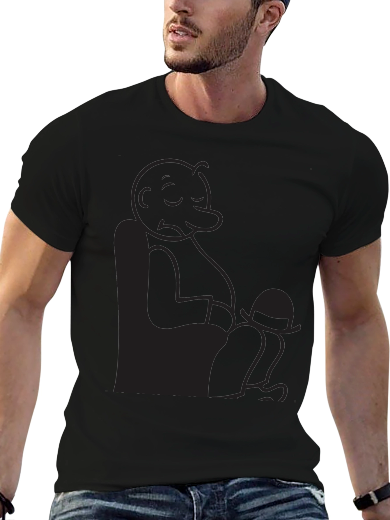 Relaxed Cartoon Character Graphic Black T-Shirt