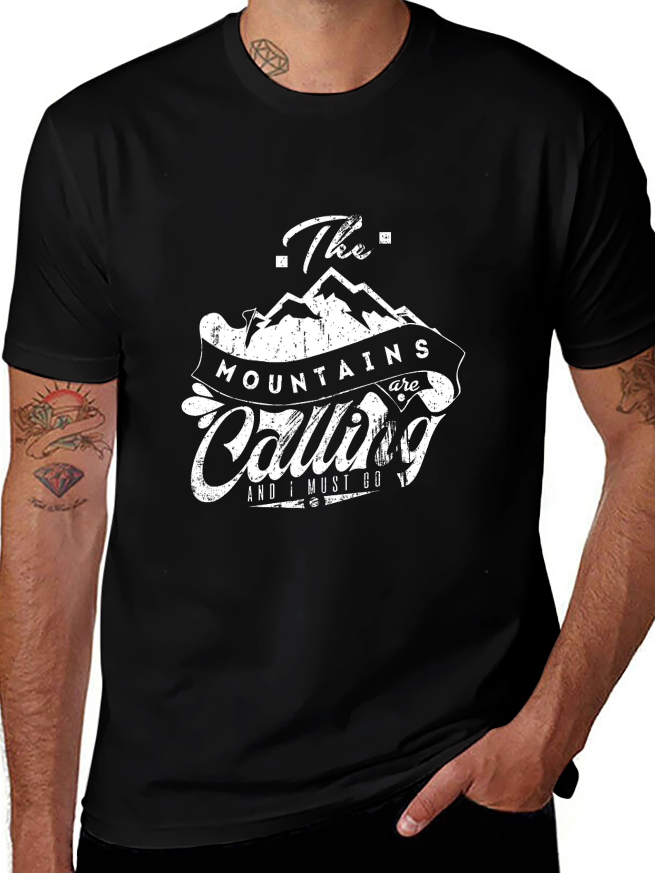 Mountains are Calling Graphic Tee - Black Cotton T-Shirt