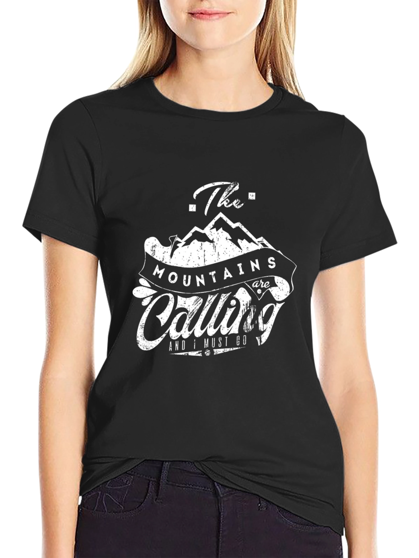 Mountains are Calling Graphic Tee - Black Cotton T-Shirt